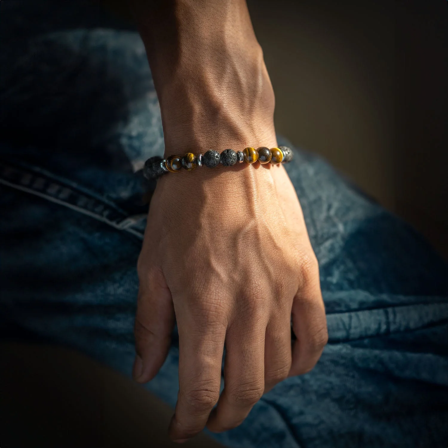 Lava and Tiger Eye Natural Stone Bracelet with MagSnap 2 - Image 3
