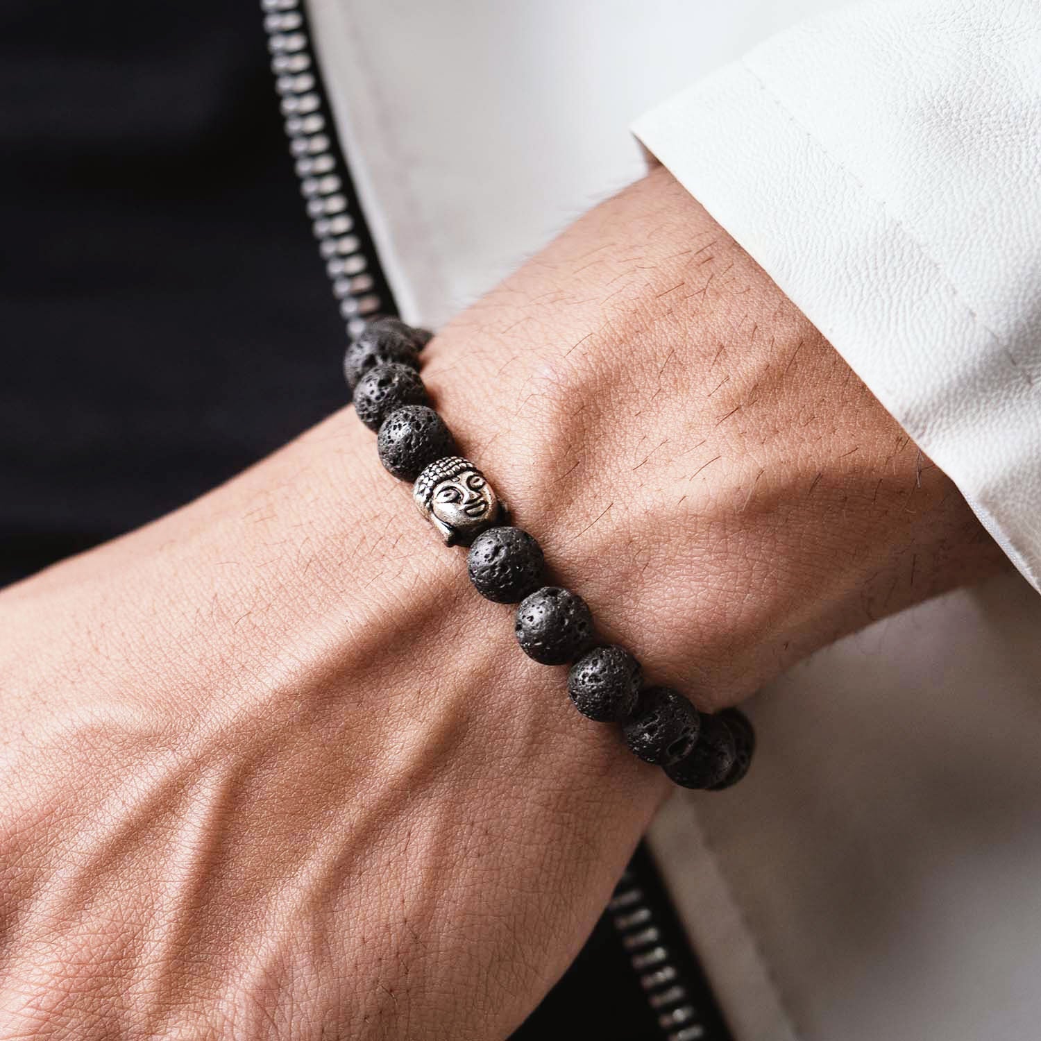 Lava Natural Stone Buddha Bracelet with MagSnap 2 - Image 2