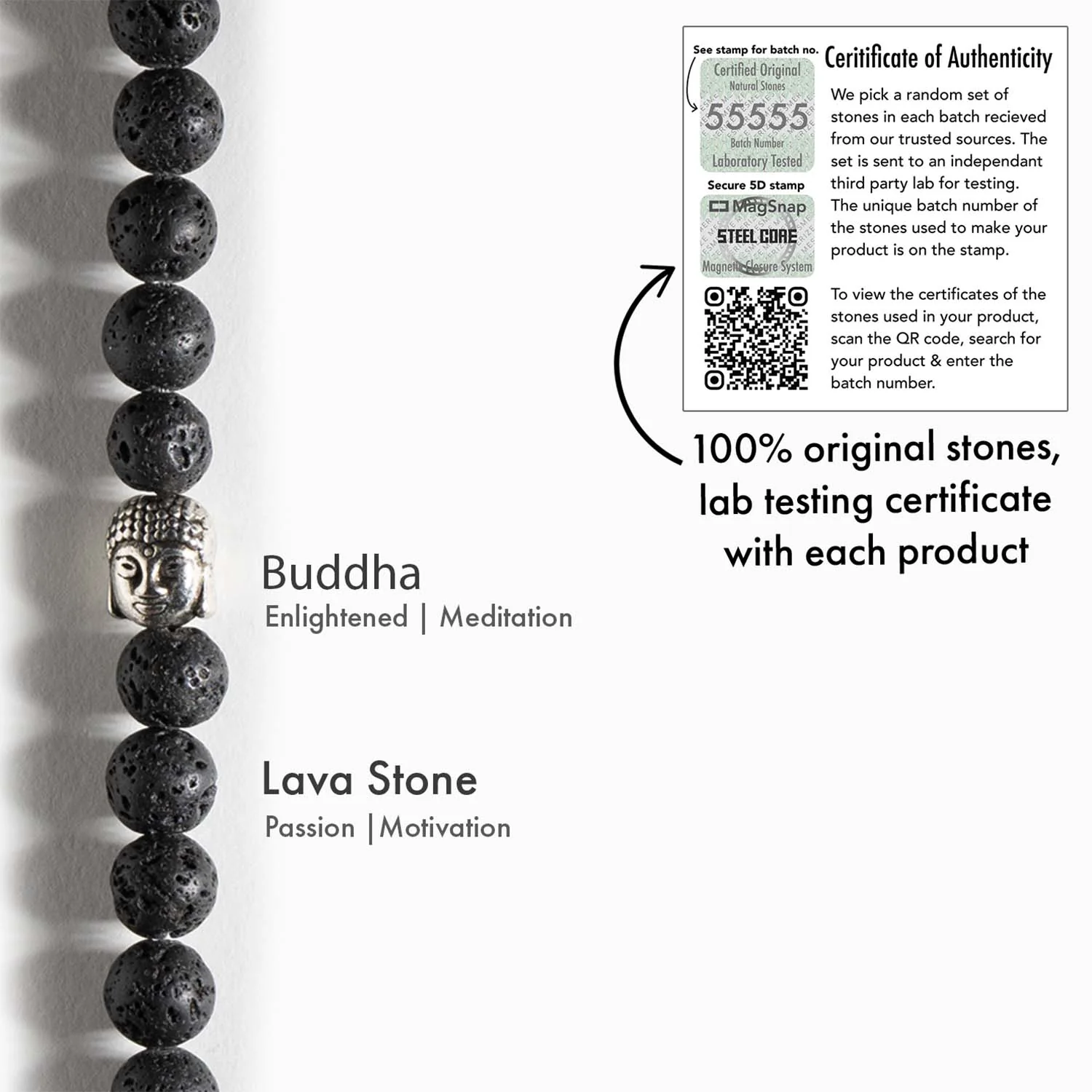 Lava Natural Stone Buddha Bracelet with MagSnap 2 - Image 4