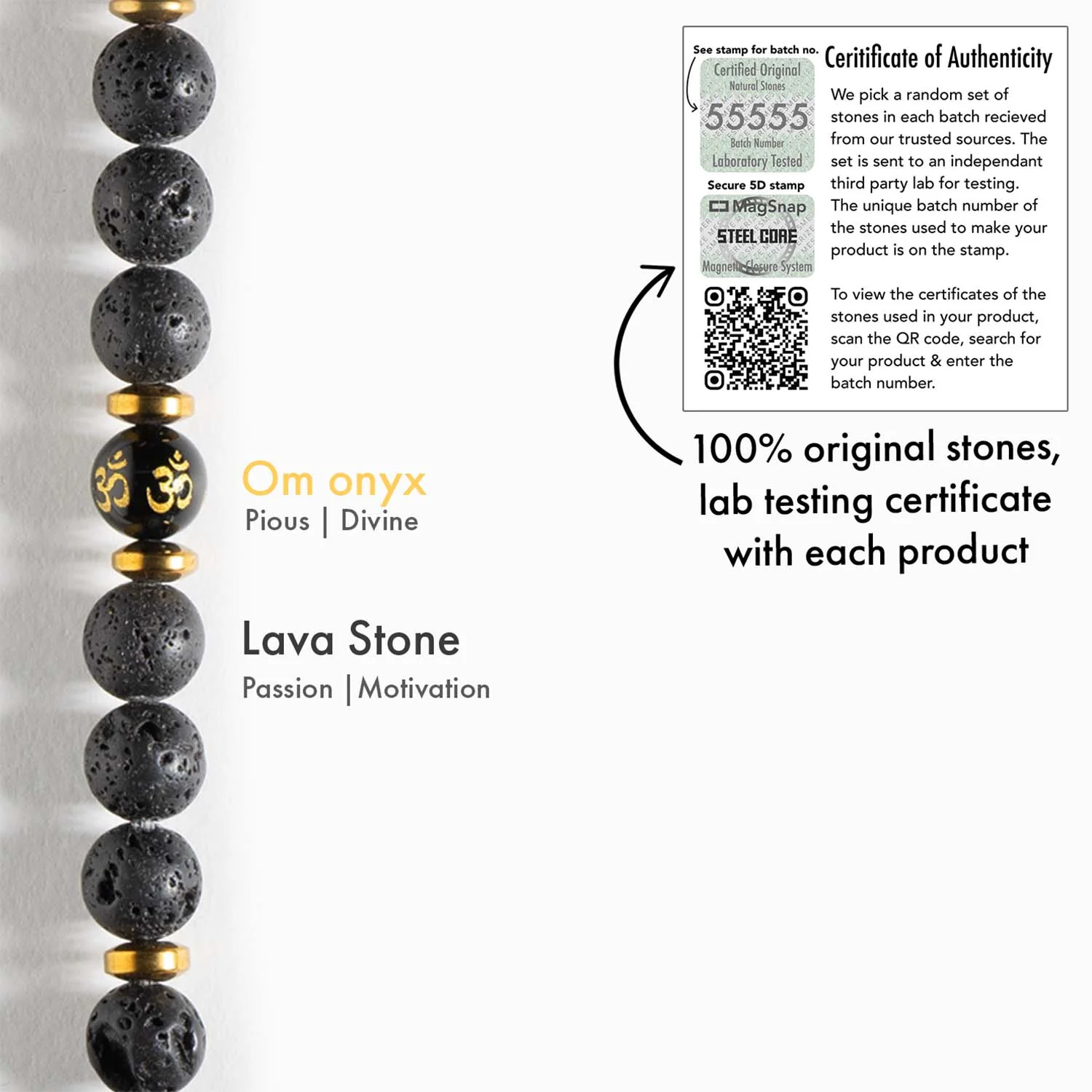 Divine Lava Natural Stone Om Bracelet with MagSnap 2 - Image 4