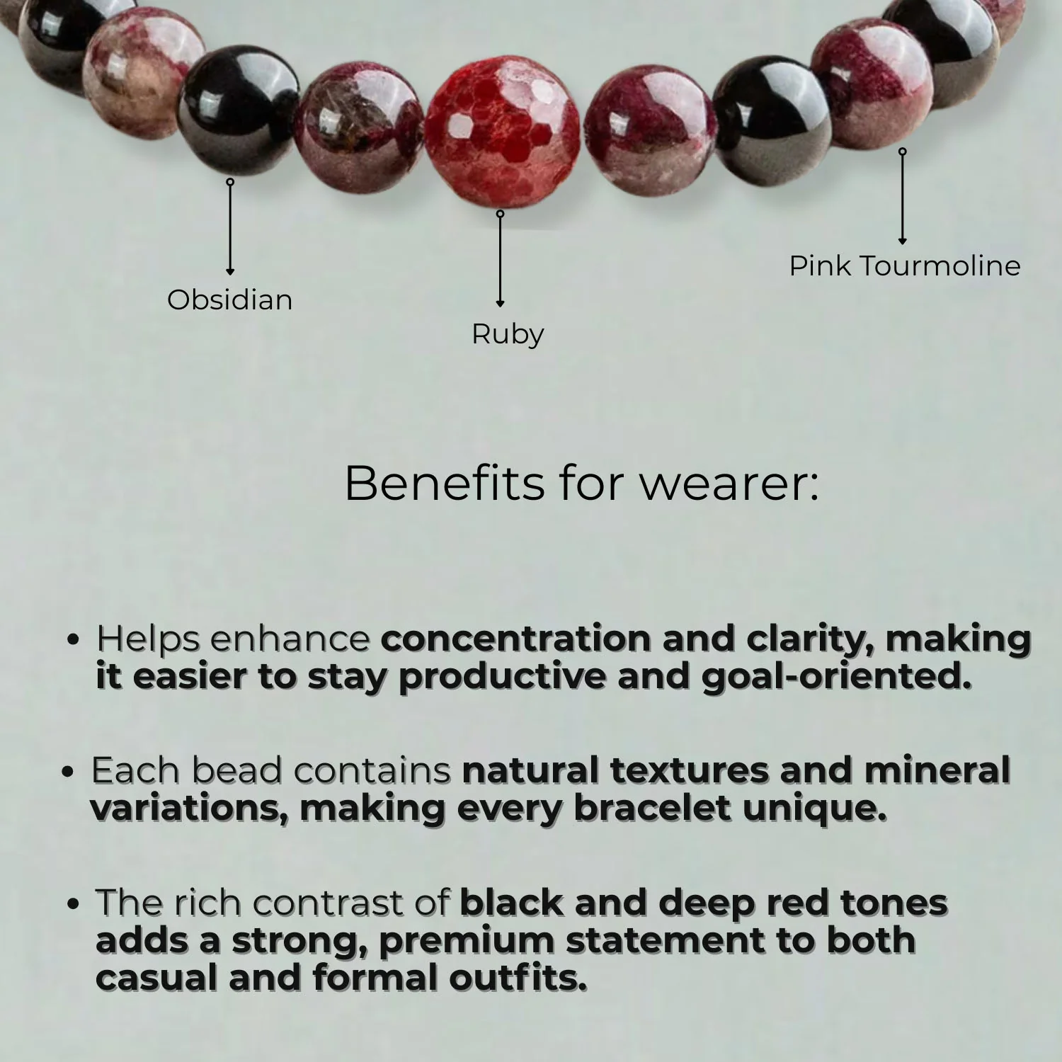 Luminous Pink Tourmoline & Ruby Natural Stone Bracelet With MagSnap2 - Image 2