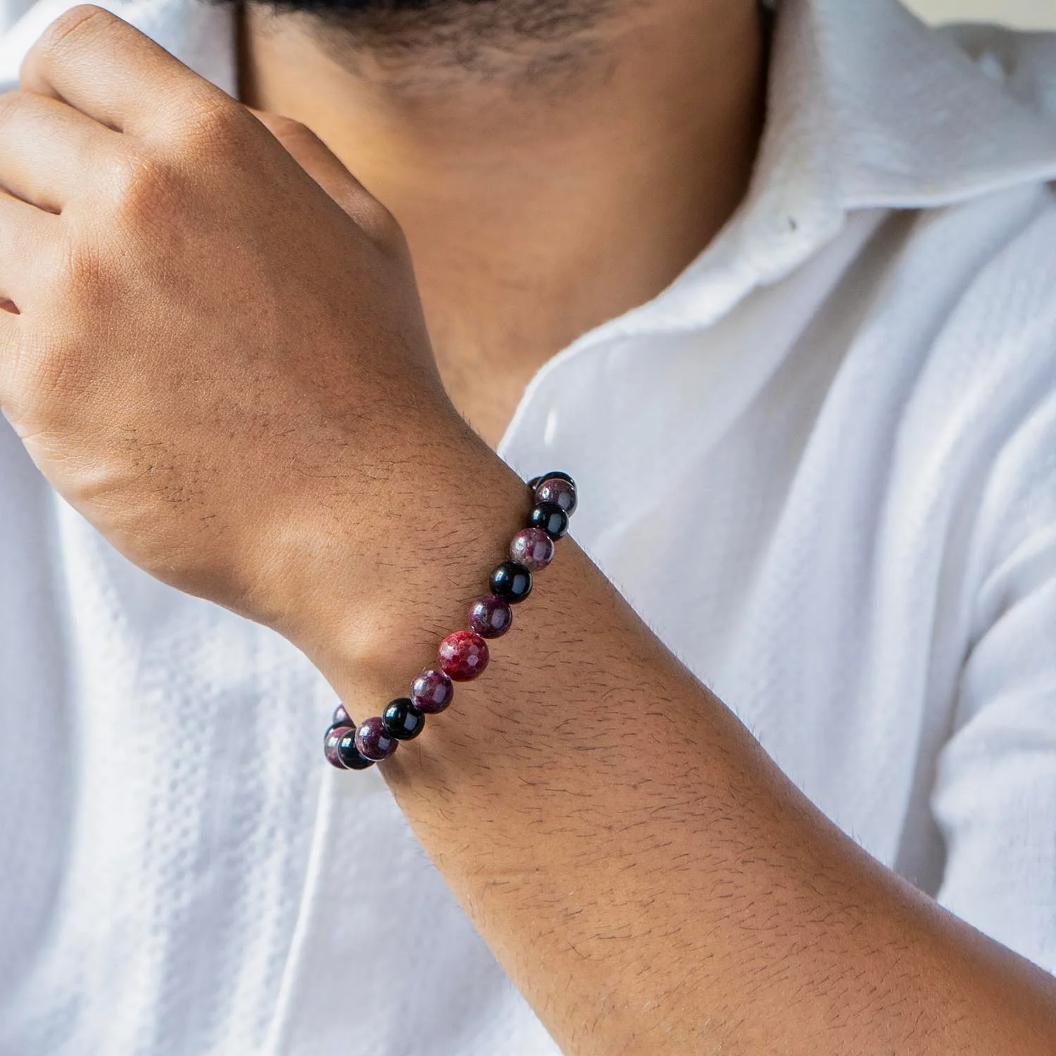 Luminous Pink Tourmoline & Ruby Natural Stone Bracelet With MagSnap2 - Image 3