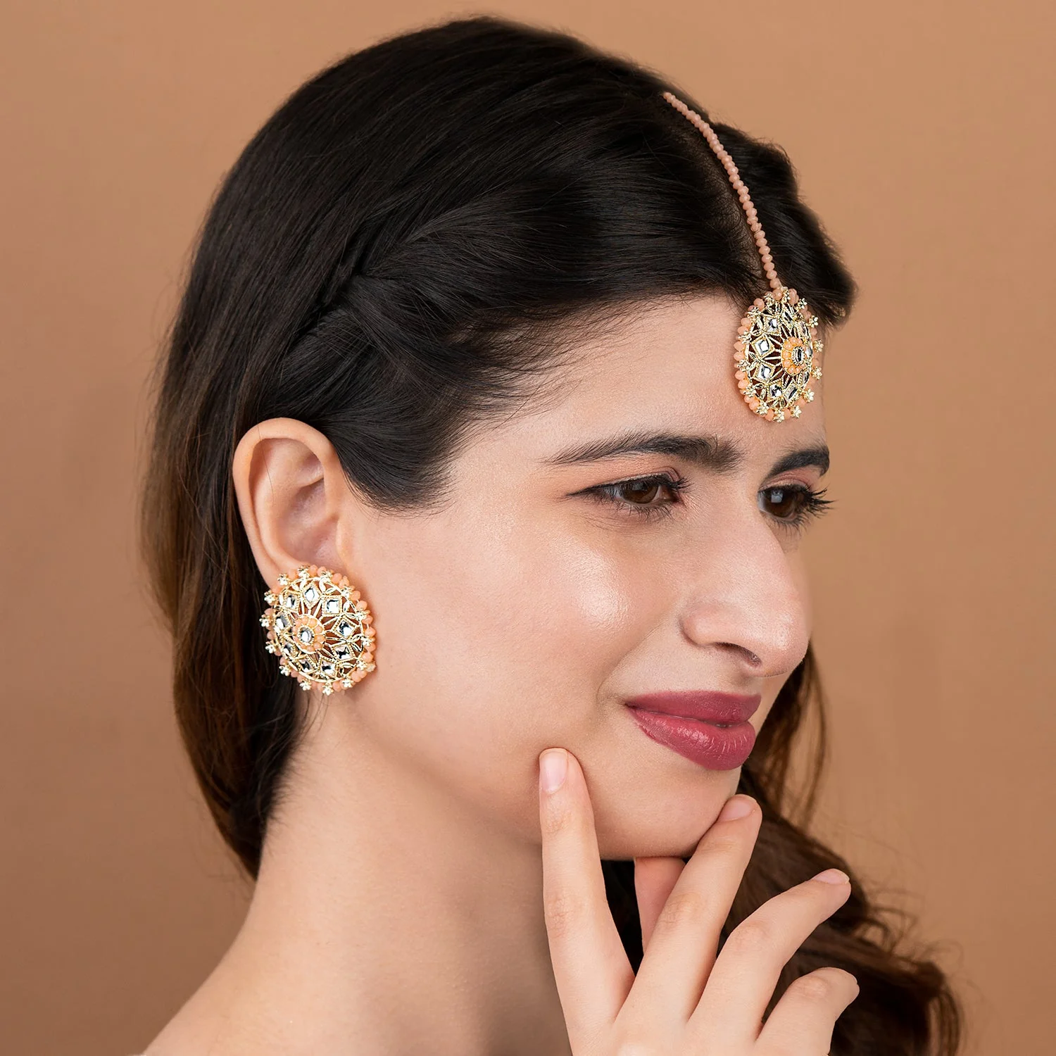 Dia Peach Kundan Maangtika - Image 3
