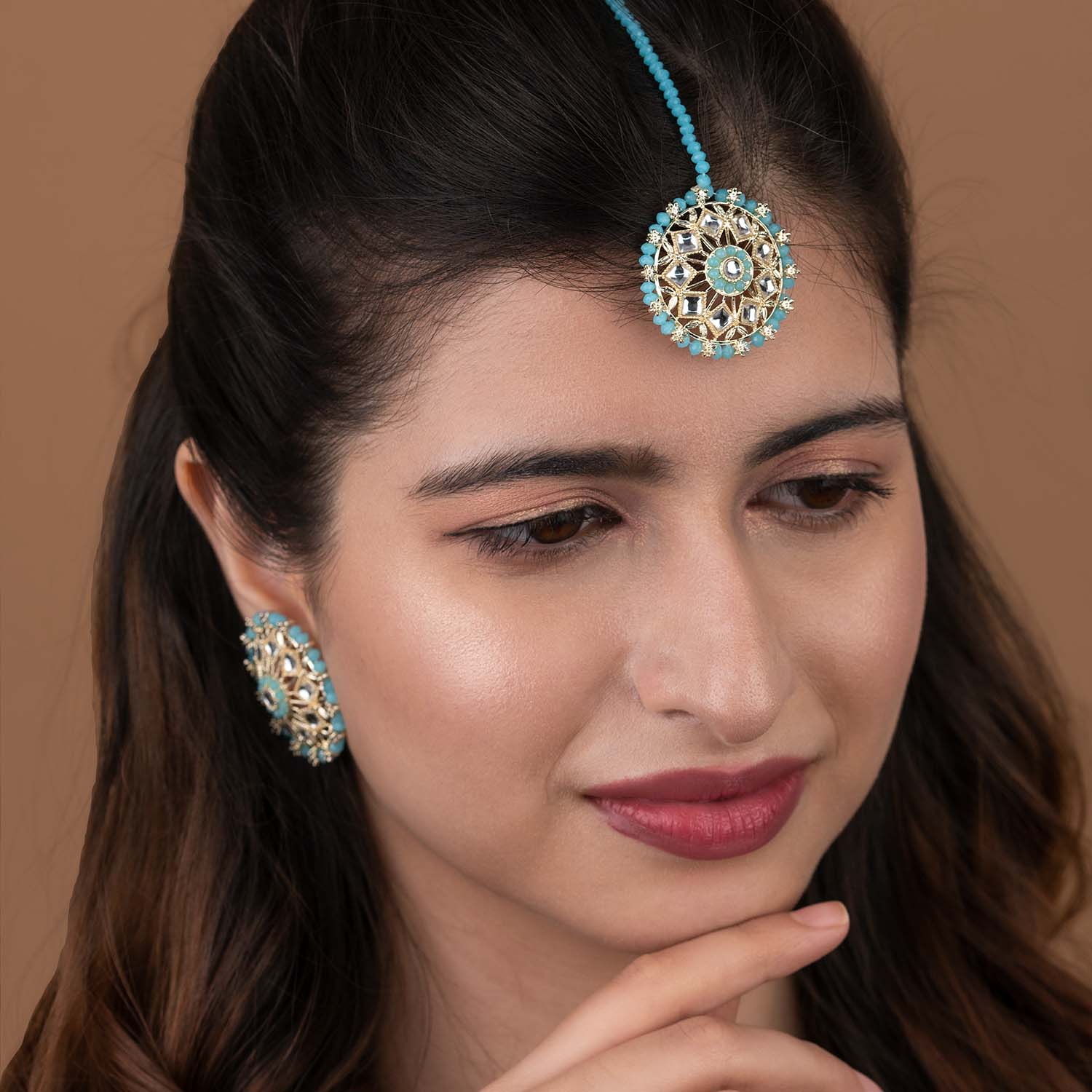 Kiara Sky Blue Kundan Maangtika - Image 3