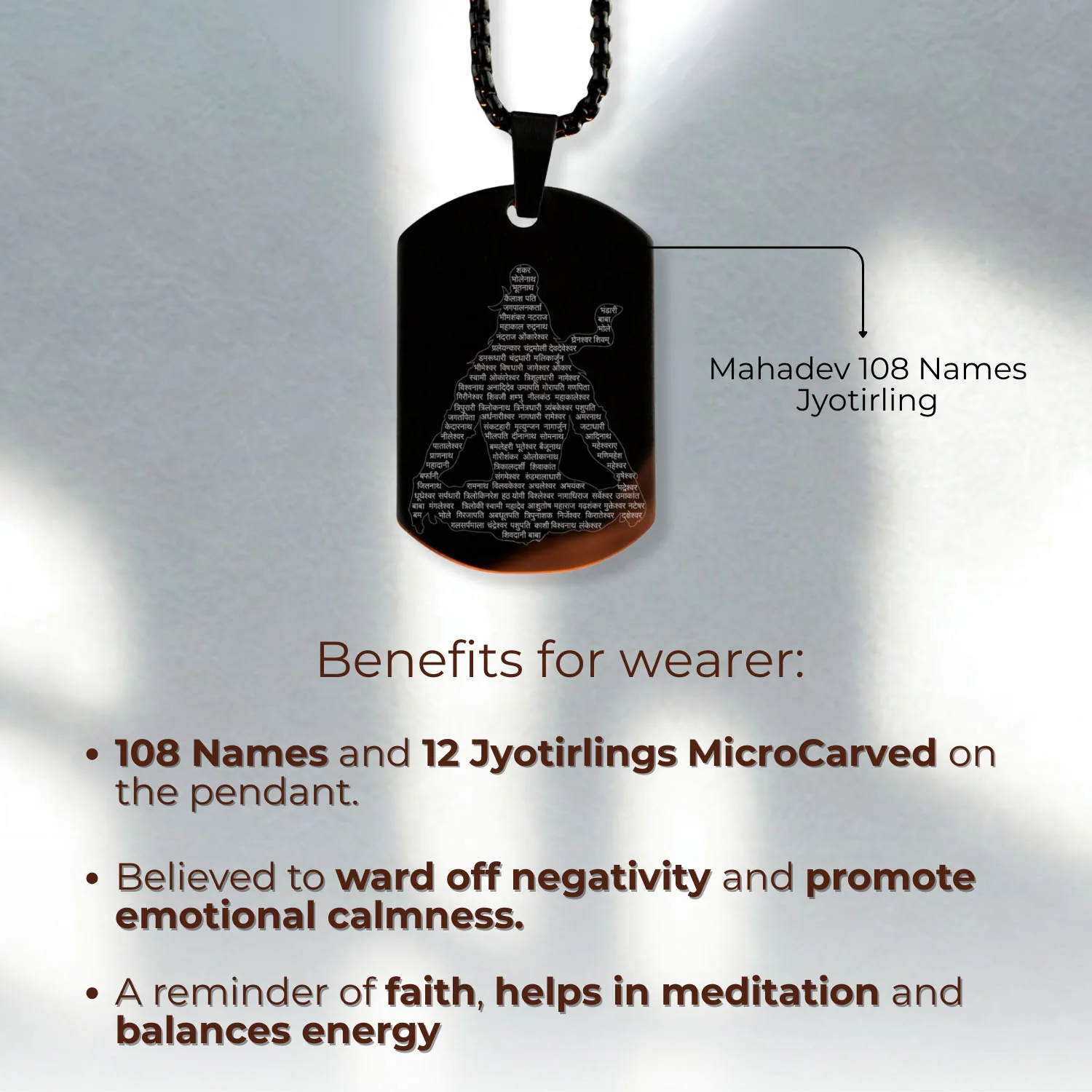 Mahadev 108 Names Jyotirling MicroCarved Tag Necklace - Image 18