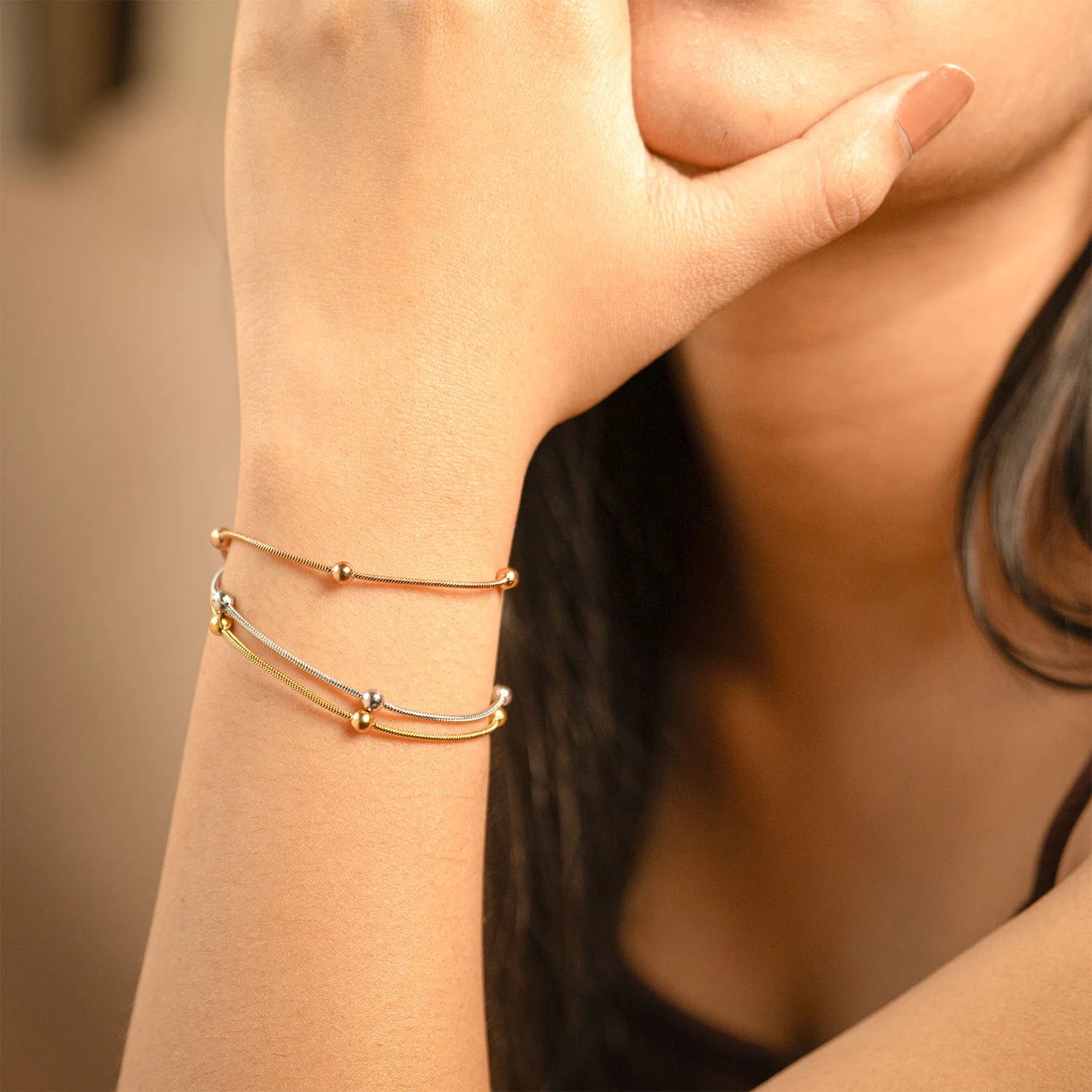 Marina Tri-colour Layered Adjustable Bracelet - Image 2