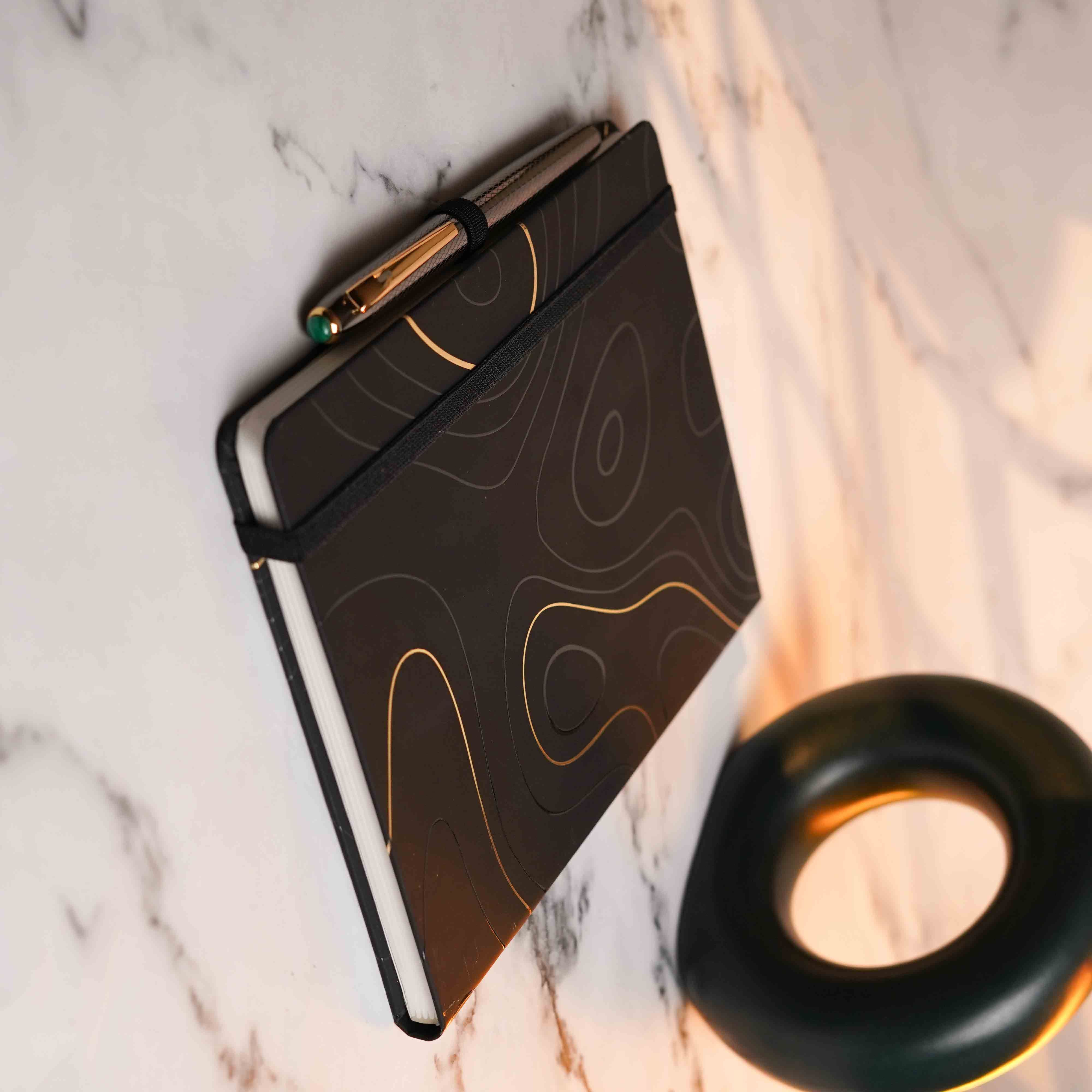 Matte Black Diary with Malachite MagSnap Roller Ball Pen with Stylus - Image 6