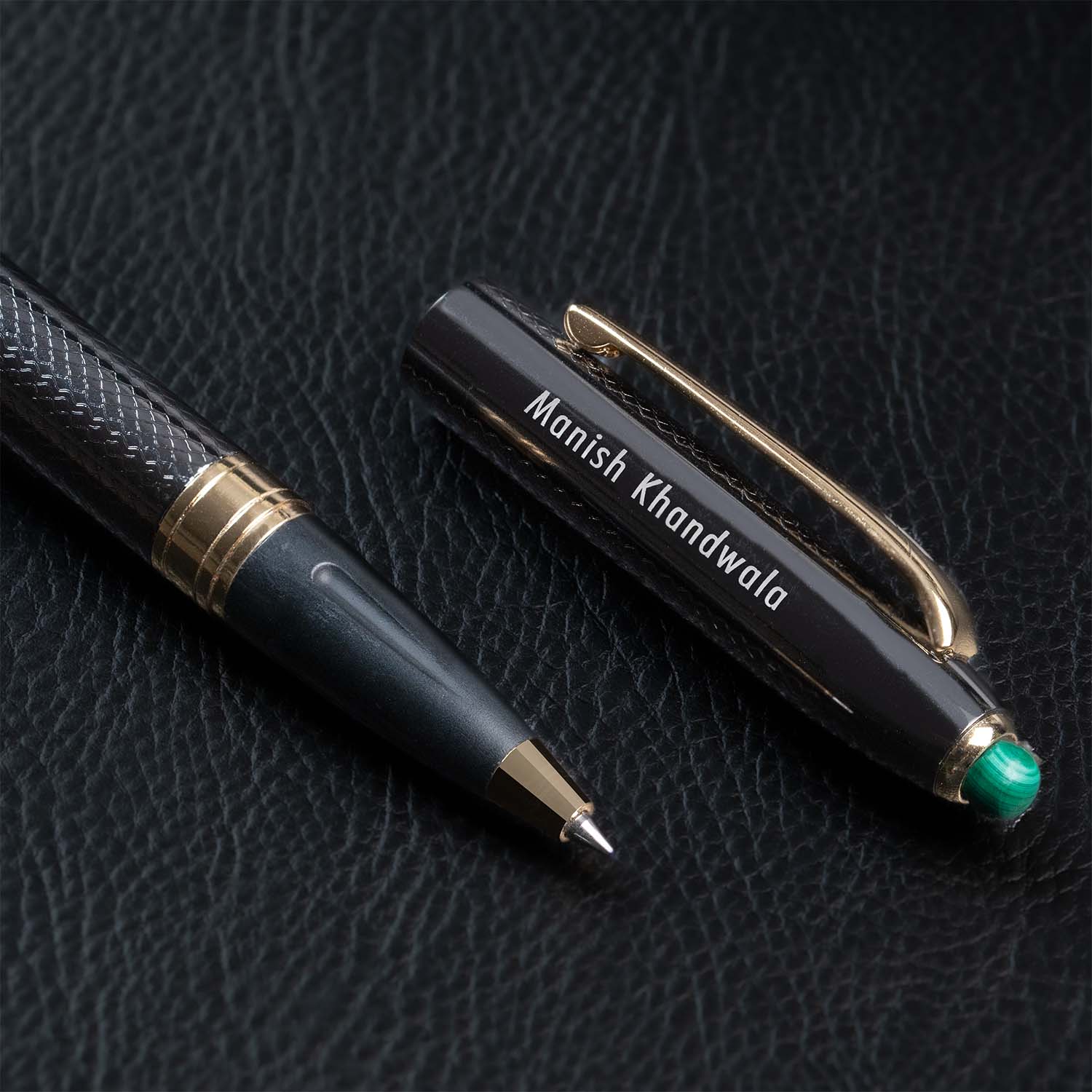 Matte Black Diary with Malachite MagSnap Roller Ball Pen with Stylus - Image 7