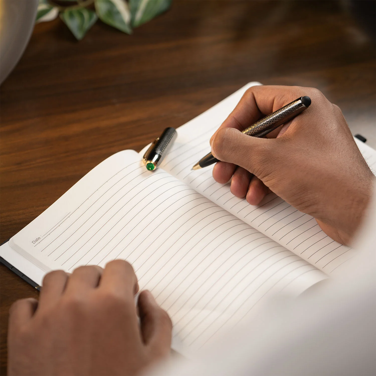 Matte Black Diary with Malachite MagSnap Roller Ball Pen with Stylus - Image 8