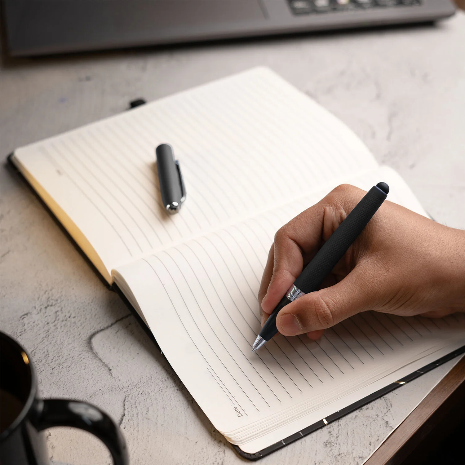 Matte Black Diary with Matte Black Pyrite MagSnap Roller Ball Pen with Stylus - Image 8