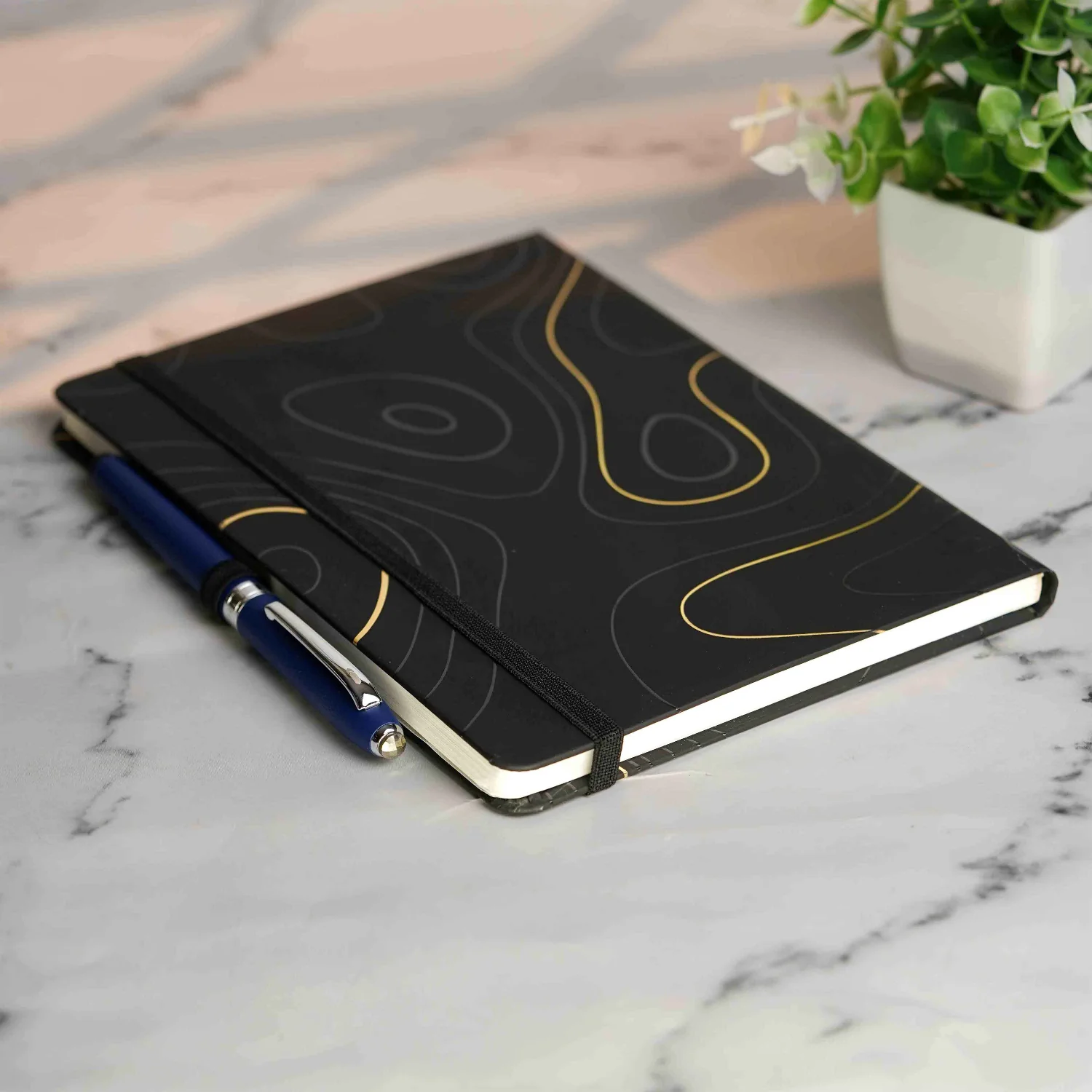 Matte Black Diary with Matte Blue Pyrite MagSnap Roller Ball Pen with Stylus - Image 6