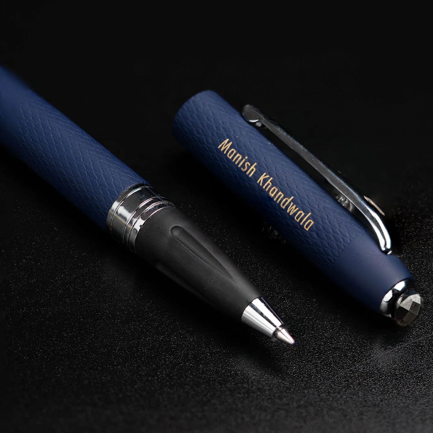 Matte Black Diary with Matte Blue Pyrite MagSnap Roller Ball Pen with Stylus - Image 7