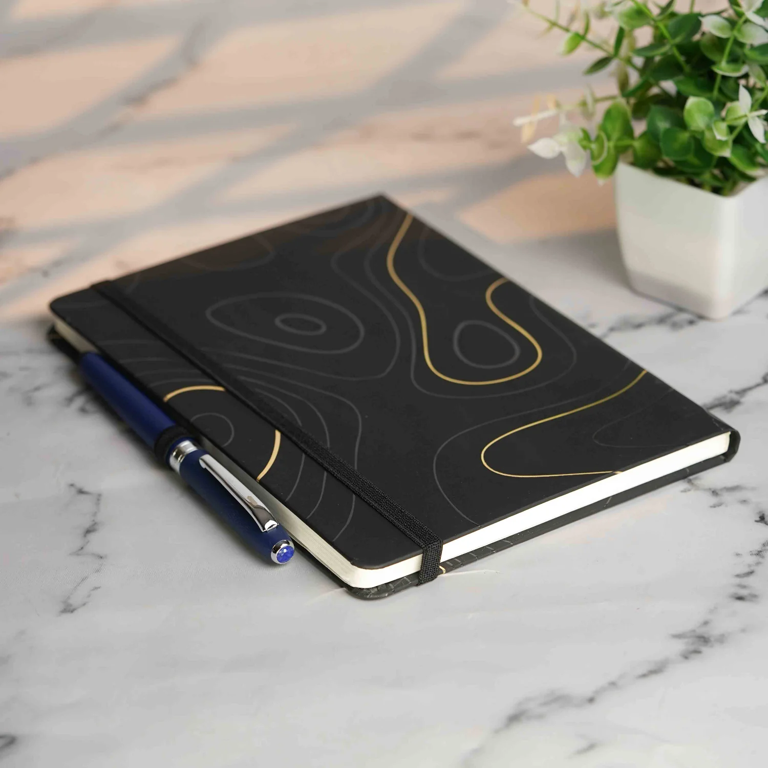 Matte Black Diary with Matte Blue Sapphire MagSnap Roller Ball Pen with Stylus - Image 6
