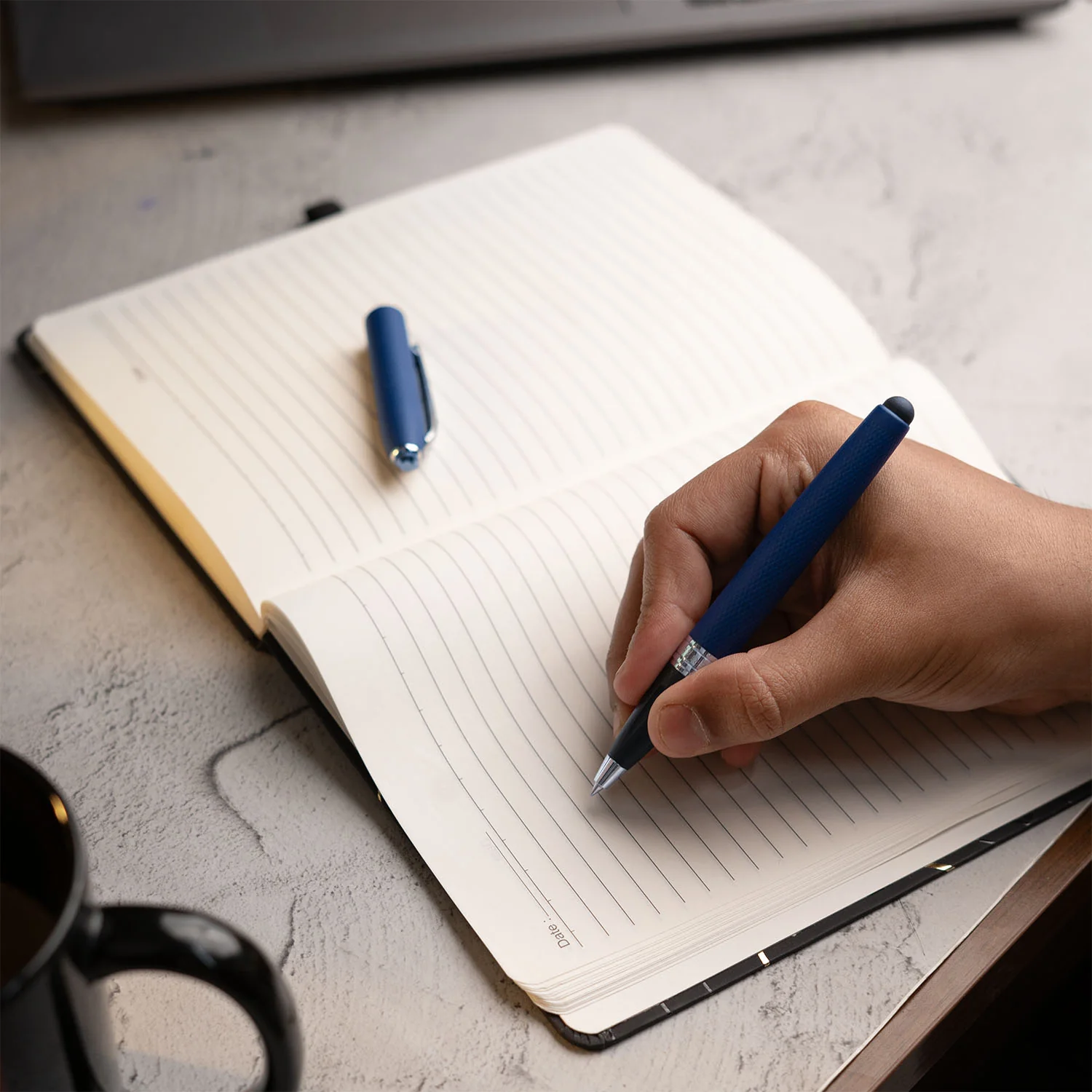 Matte Black Diary with Matte Blue Sapphire MagSnap Roller Ball Pen with Stylus - Image 8