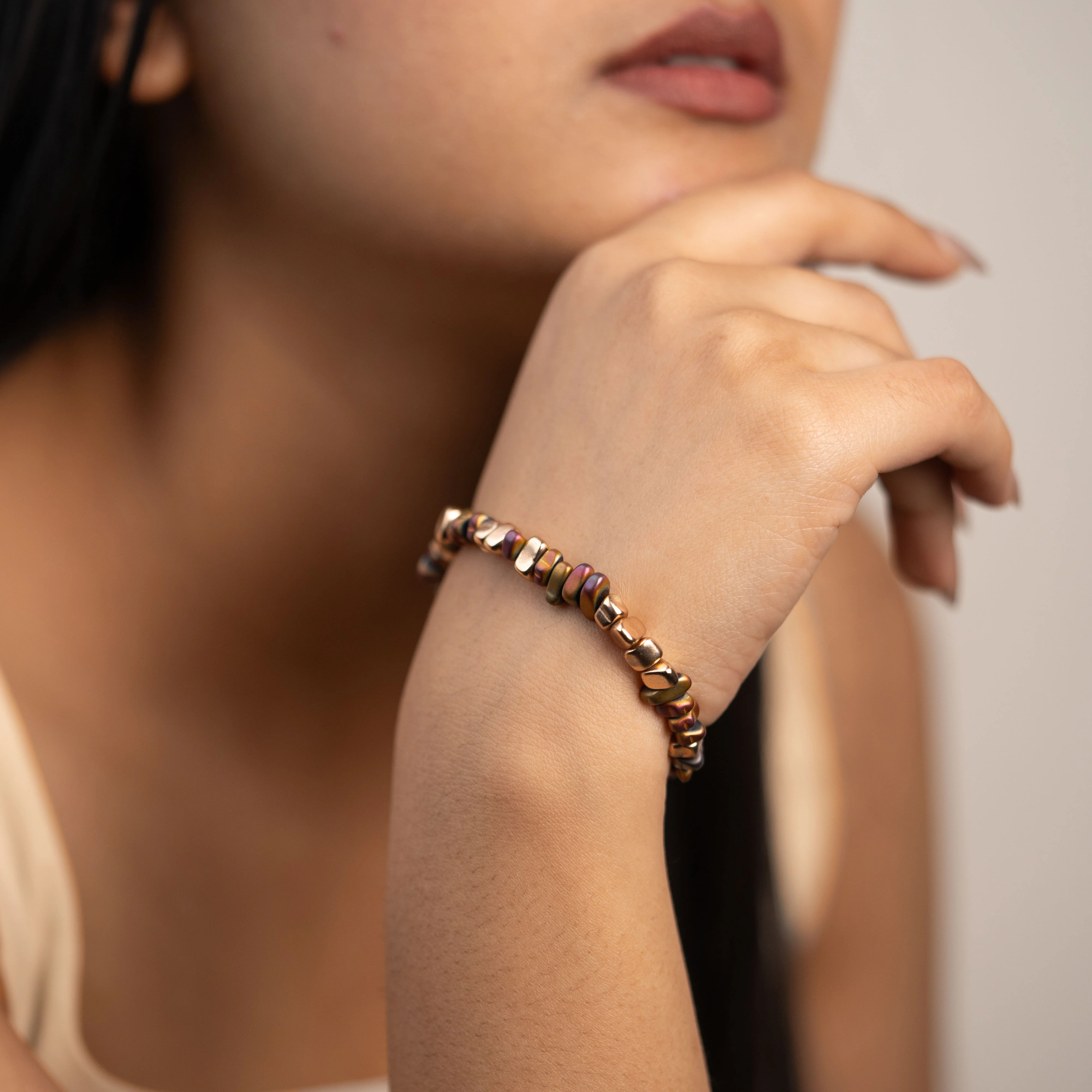 Metallic Rainbow Hematite Stack Natural Stone Bracelet - Image 2
