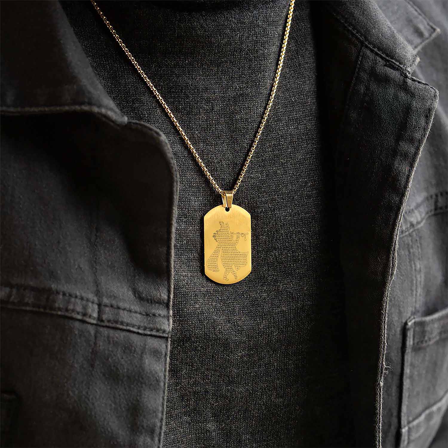 Hare Krishna MicroCarved Inlay Tag Necklace - Image 11