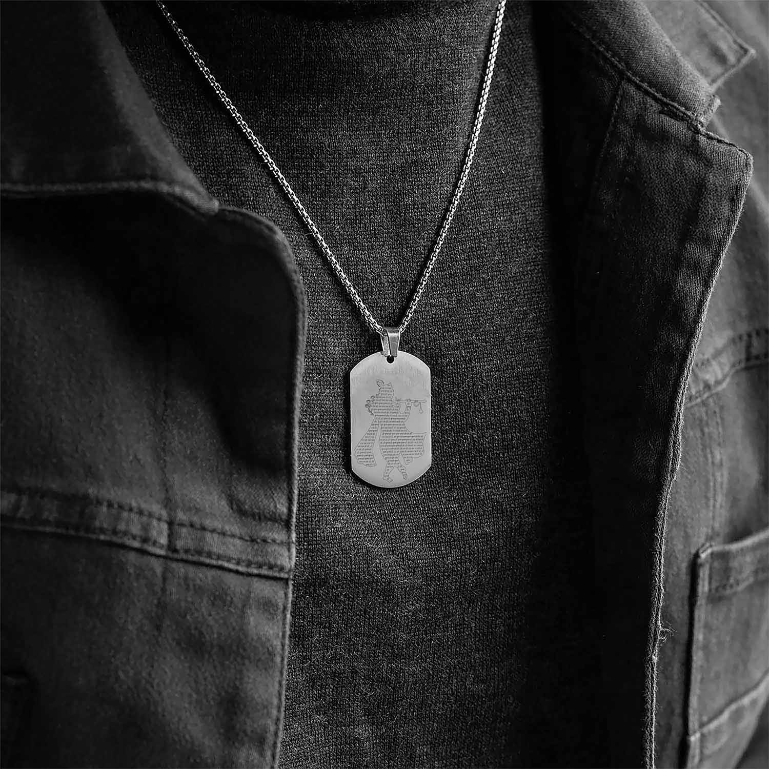 Hare Krishna MicroCarved Inlay Tag Necklace - Image 19