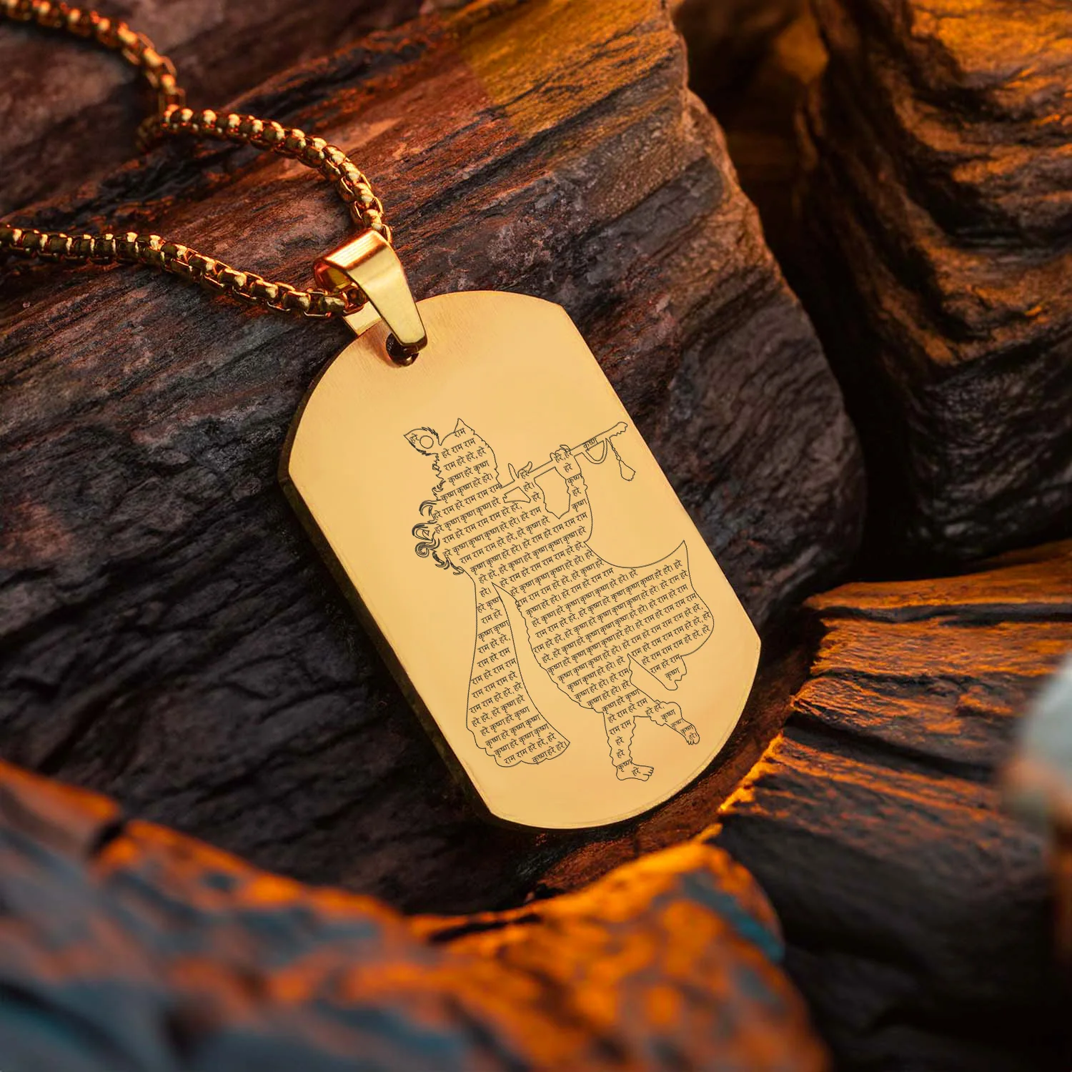 Hare Krishna MicroCarved Inlay Tag Necklace - Image 9