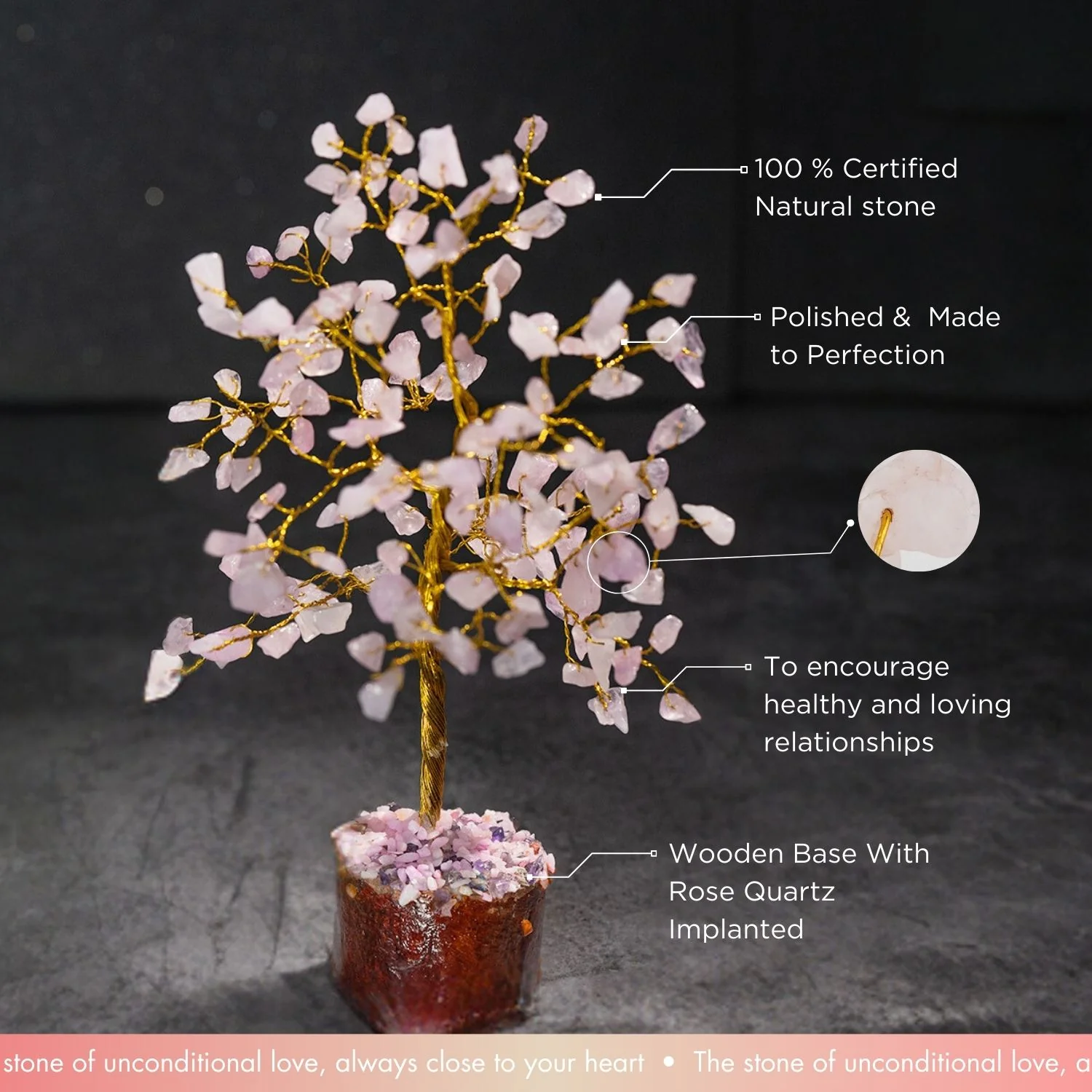 Mini Rose Quartz Natural Stone Tree - Image 3