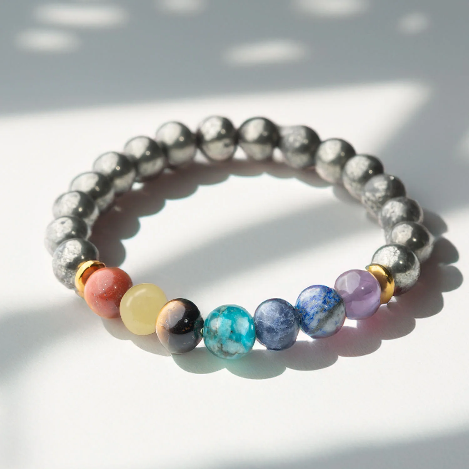 Money Magnet Pyrite 7 Chakra Natural Stone Bracelet - Image 10