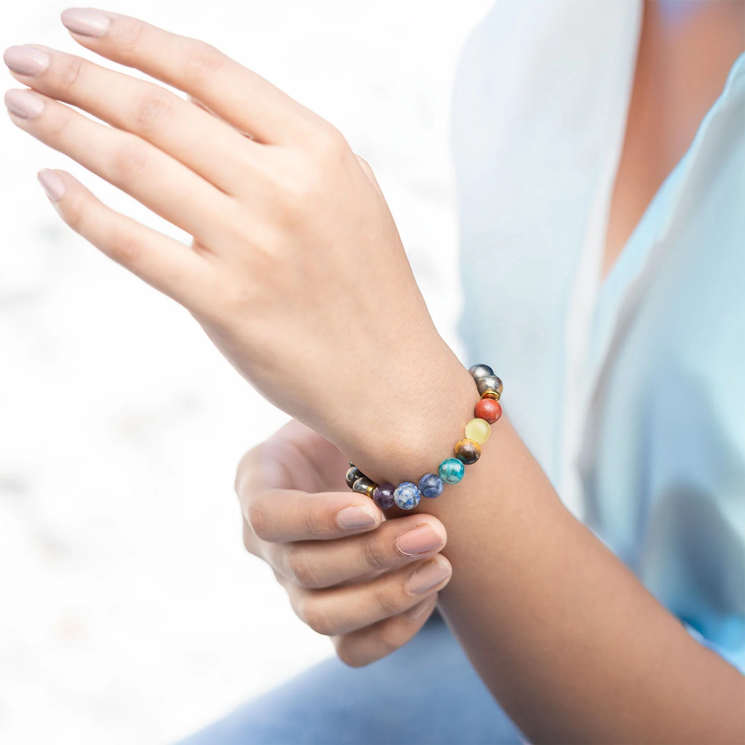Money Magnet Pyrite 7 Chakra Natural Stone Bracelet - Image 12