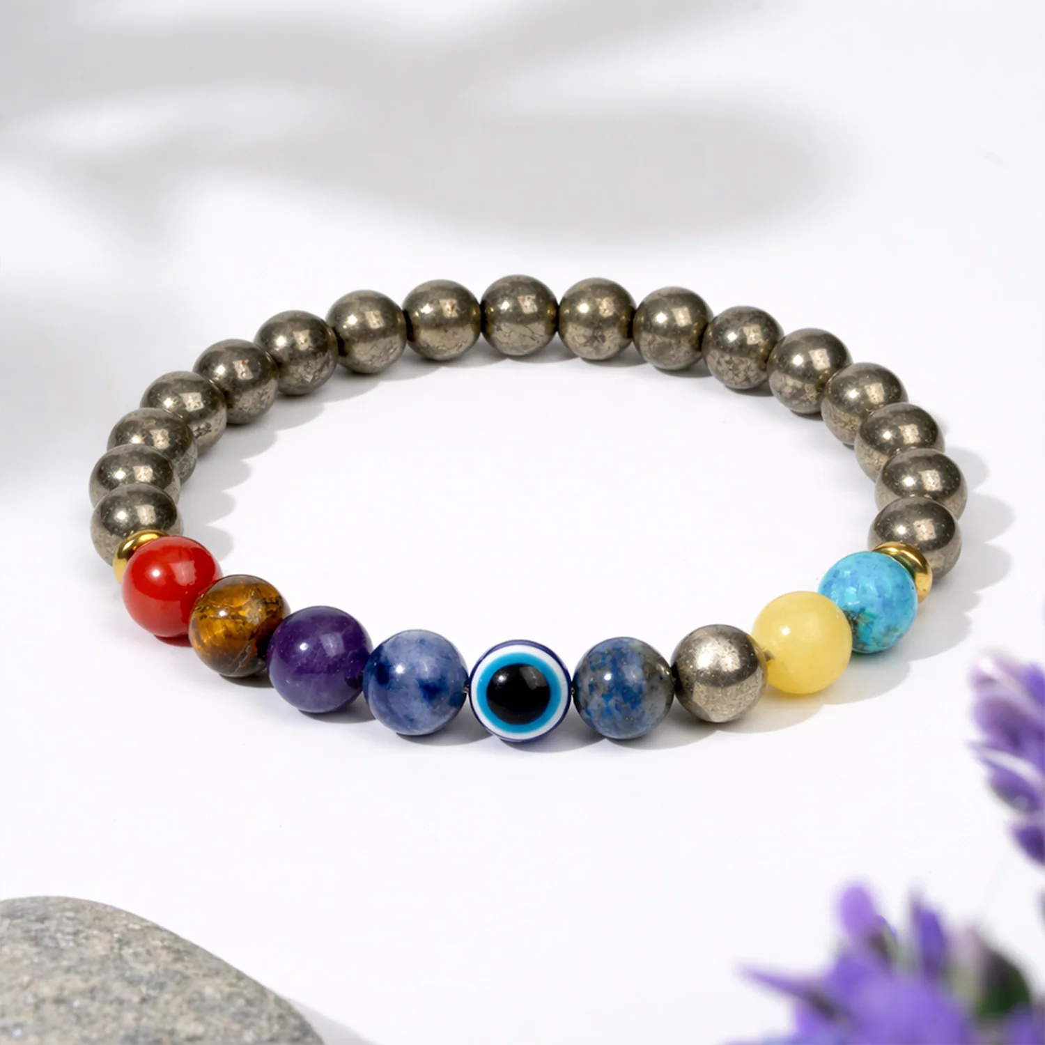 Money Magnet Pyrite 9 Chakra Natural Stone Bracelet - Image 10