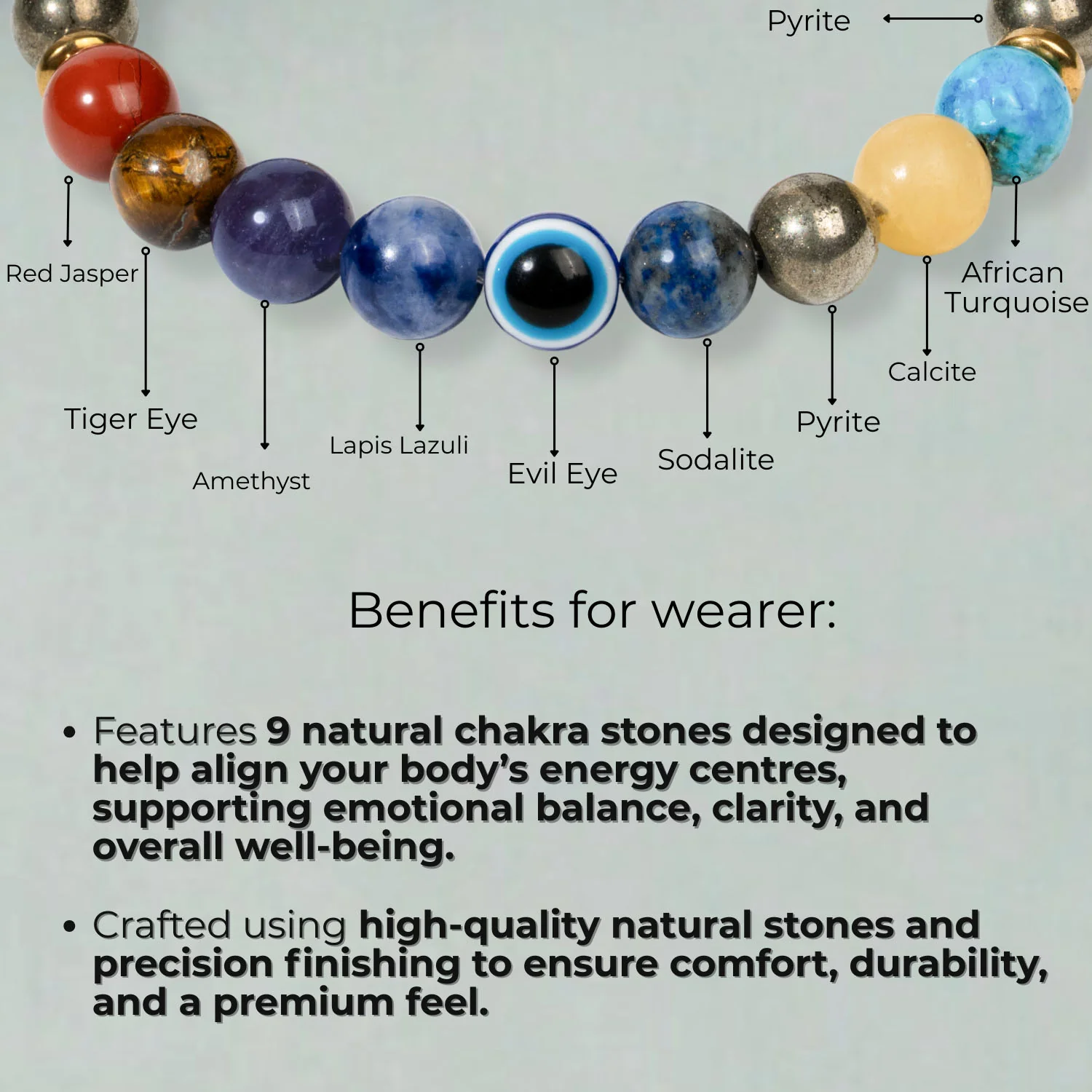 Money Magnet Pyrite 9 Chakra Natural Stone Bracelet - Image 11