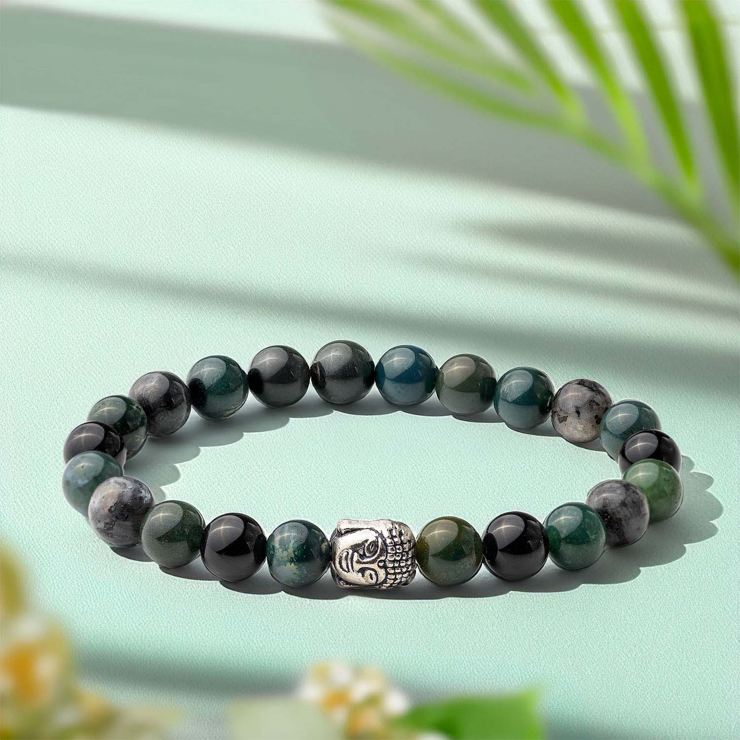 Zen Moss Agate Natural Stone Buddha Bracelet - Image 10