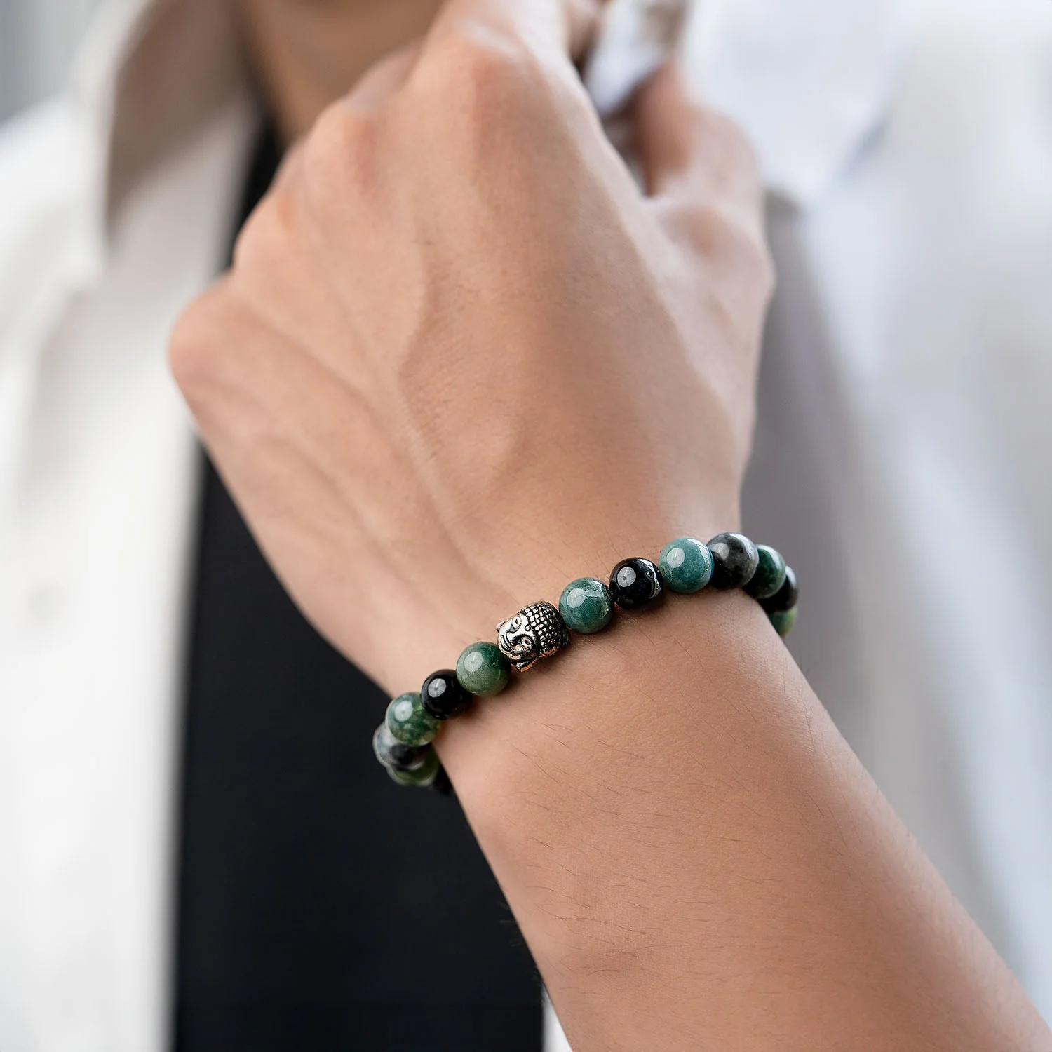 Zen Moss Agate Natural Stone Buddha Bracelet - Image 3