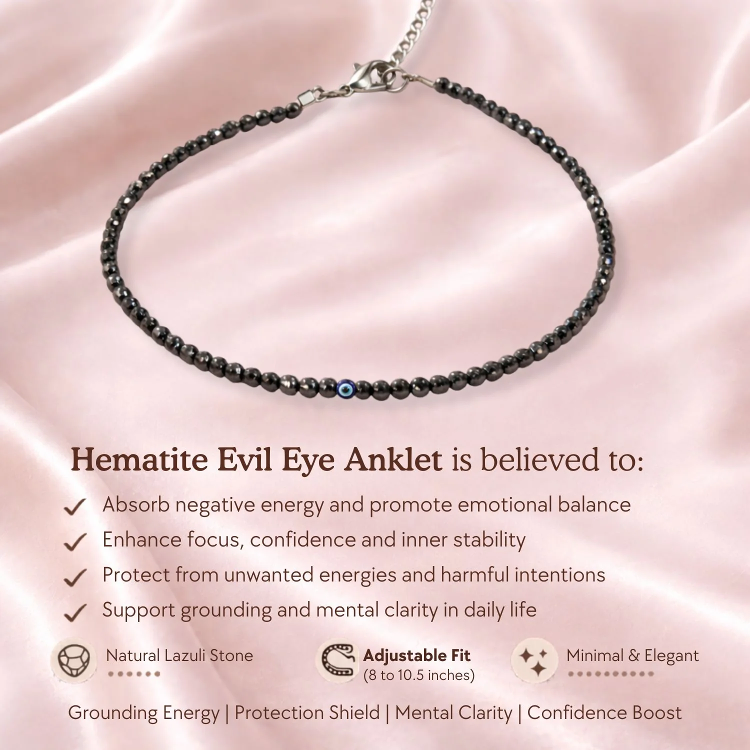 Mystic Hematite Evil Eye Adjustable Anklet - Image 3