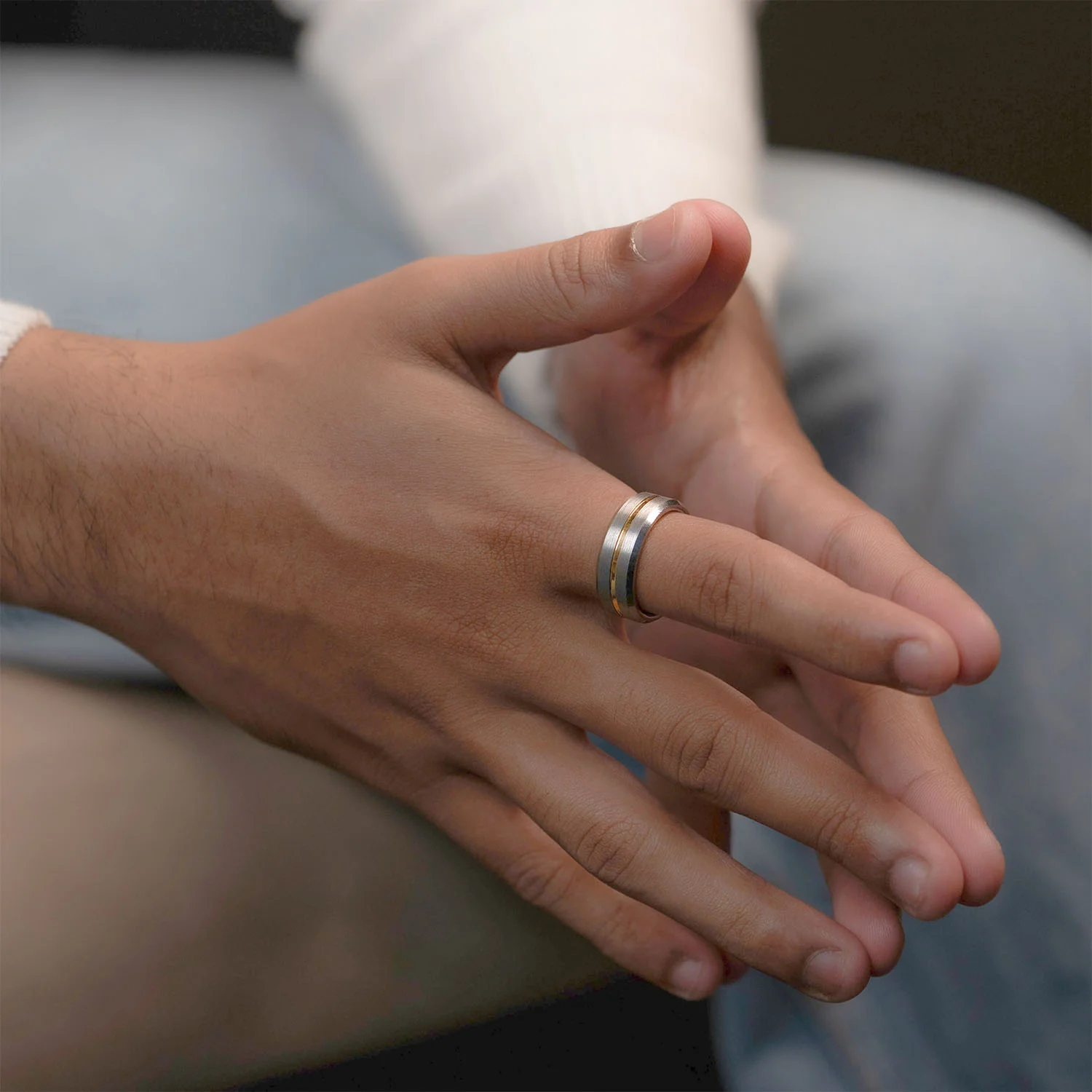 Gold Streak Tungsten Carbide Band Ring - Image 2