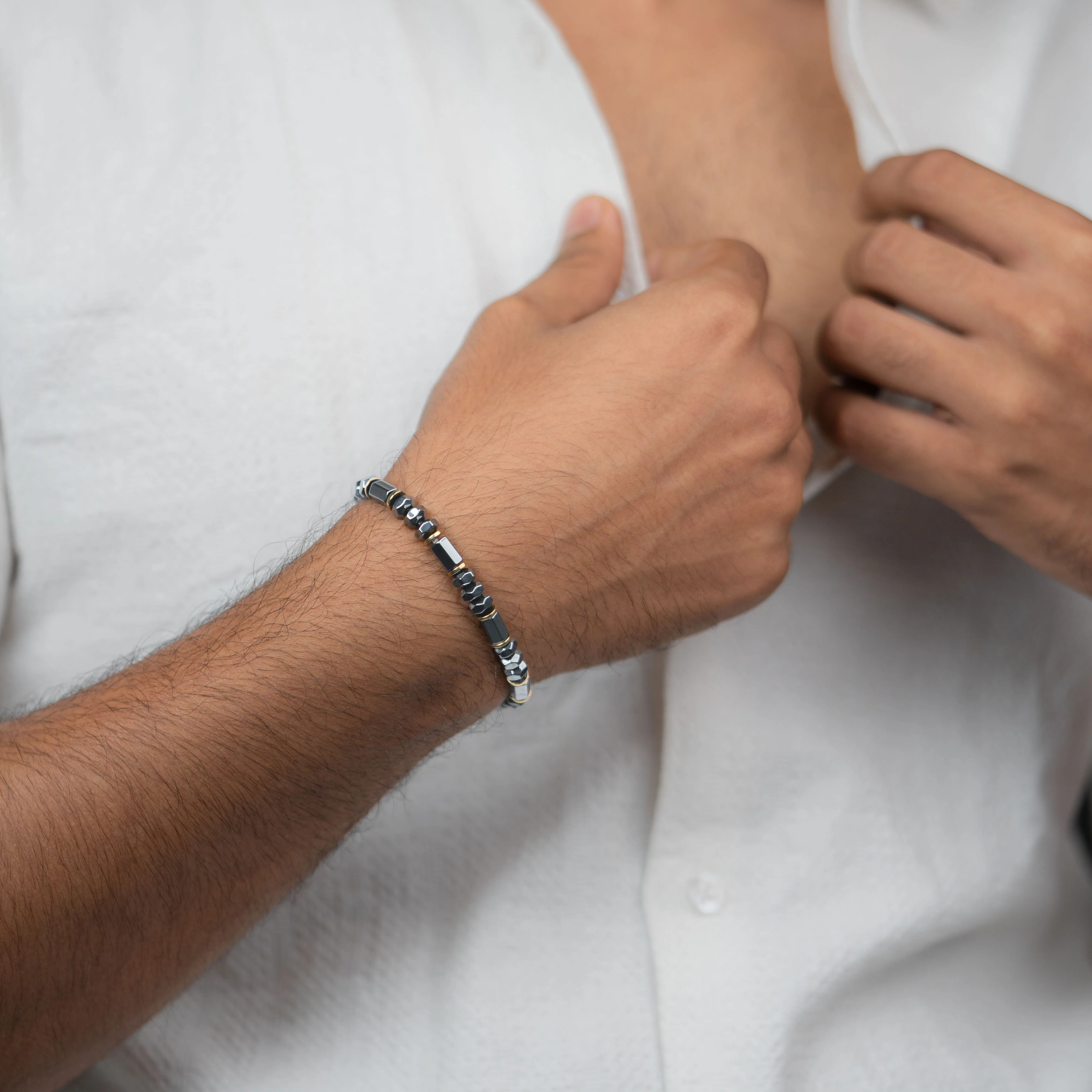 Noir Cylinder Hematite Stack Natural Stone Bracelet - Image 2