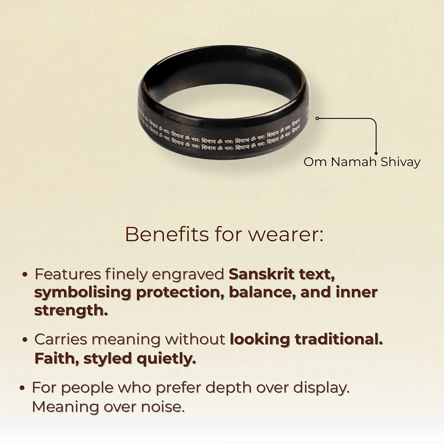 Om Namah Shivay MicroCarved Beveled Ring - Image 2