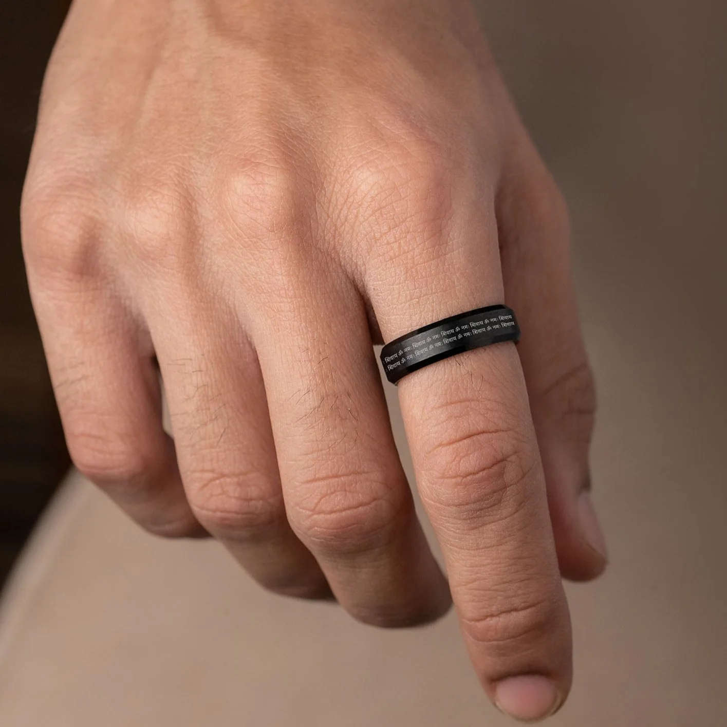 Om Namah Shivay MicroCarved Beveled Ring - Image 3