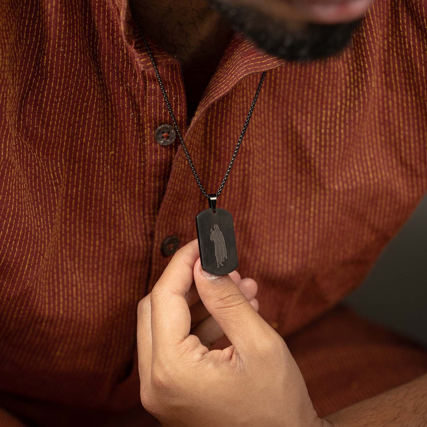 Om Sai Ram Inlay MicroCarved Tag Necklace - Image 10