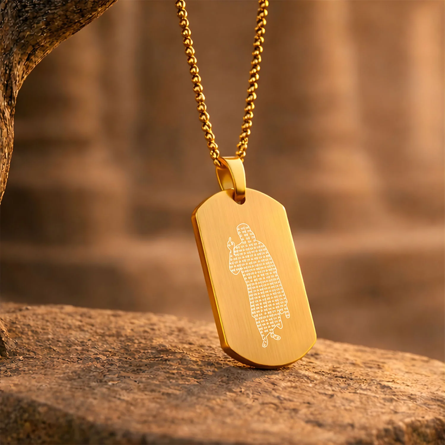 Om Sai Ram Inlay MicroCarved Tag Necklace - Image 15
