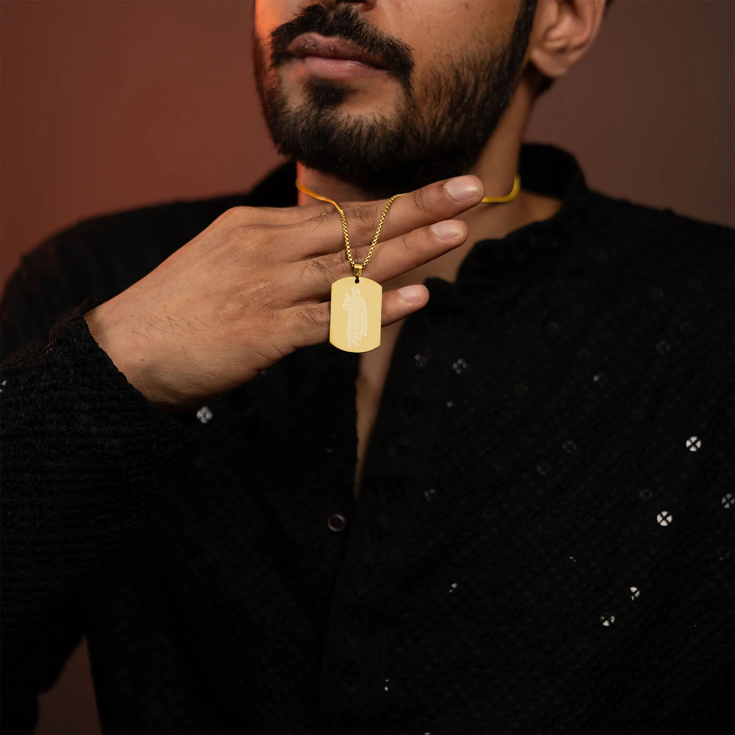 Om Sai Ram Inlay MicroCarved Tag Necklace - Image 17