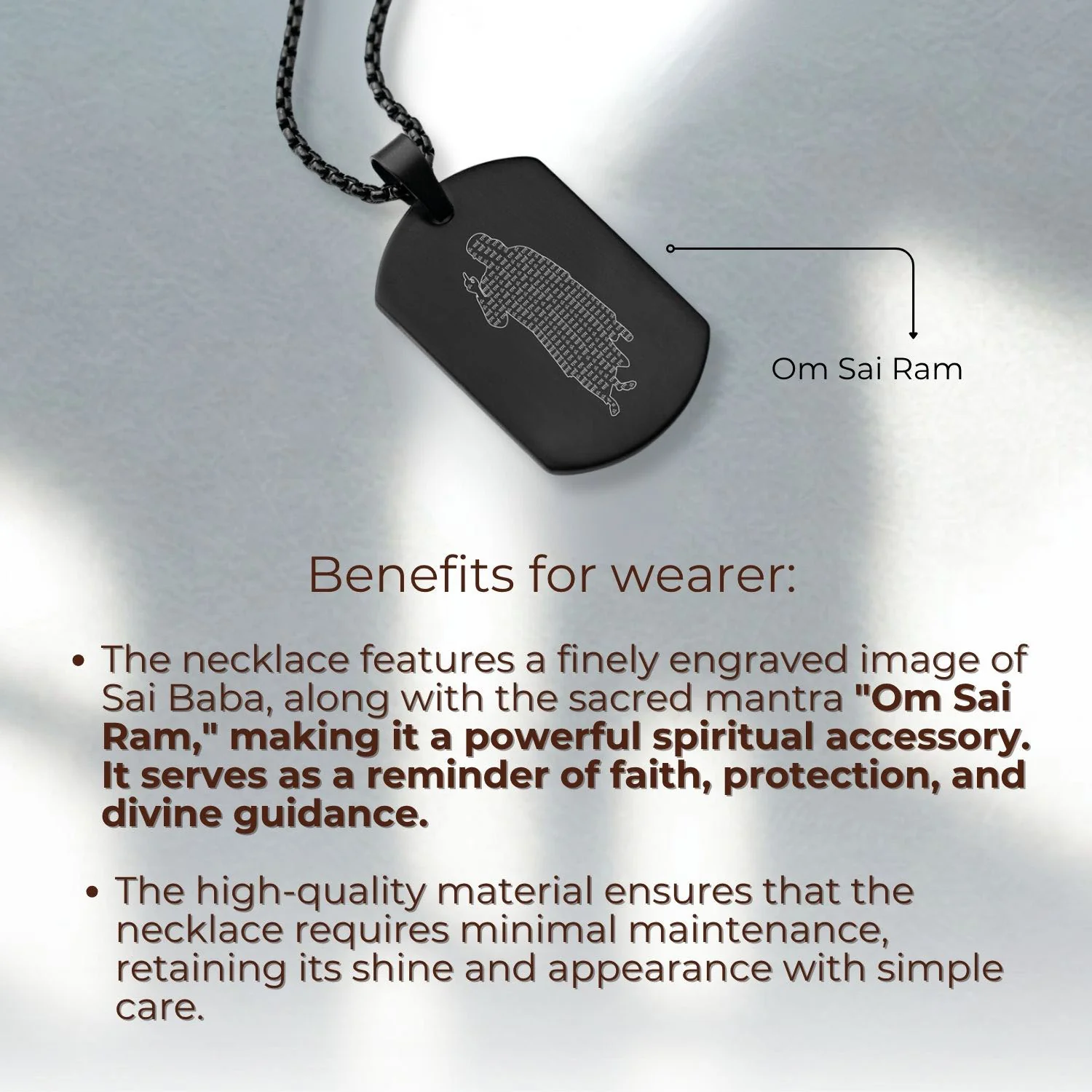Om Sai Ram Inlay MicroCarved Tag Necklace - Image 2