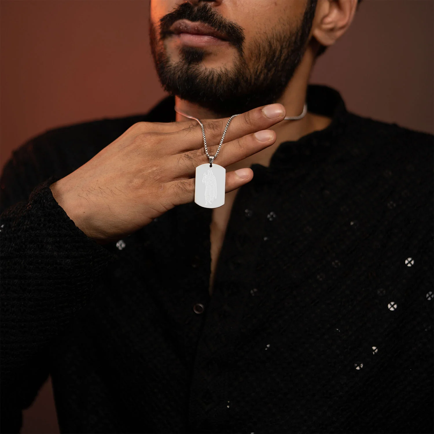 Om Sai Ram Inlay MicroCarved Tag Necklace - Image 3