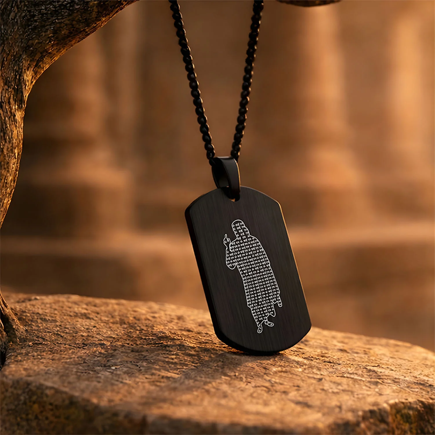 Om Sai Ram Inlay MicroCarved Tag Necklace - Image 8
