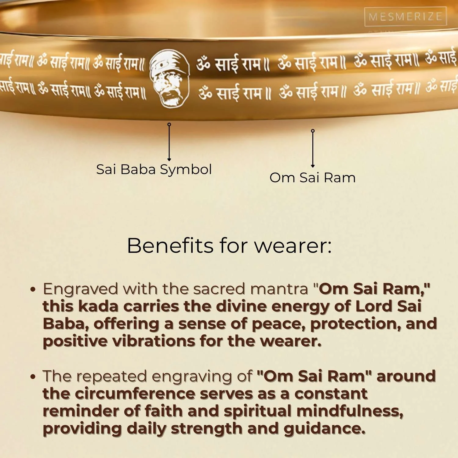 Om Sai Ram MicroCarved Round Curved Kada - Image 2