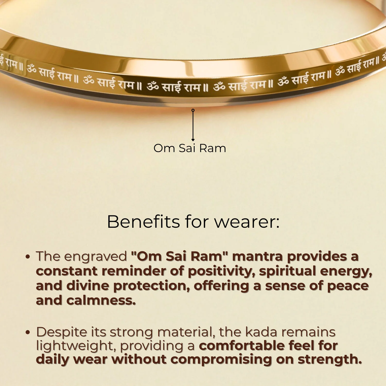 Om Sai Ram MicroCarved Round Flat Kada - Image 16