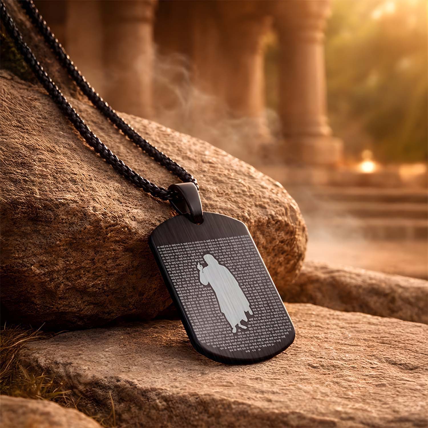 Om Sai Ram MicroCarved Tag Necklace - Image 8