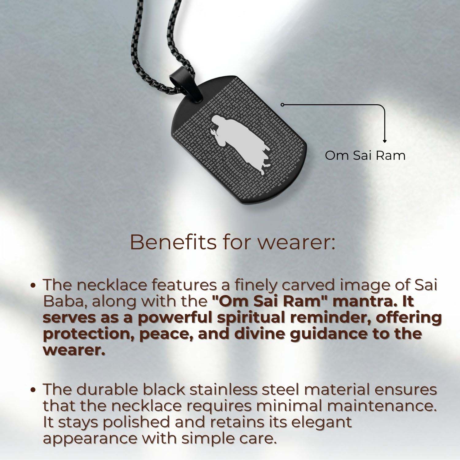 Om Sai Ram MicroCarved Tag Necklace - Image 9