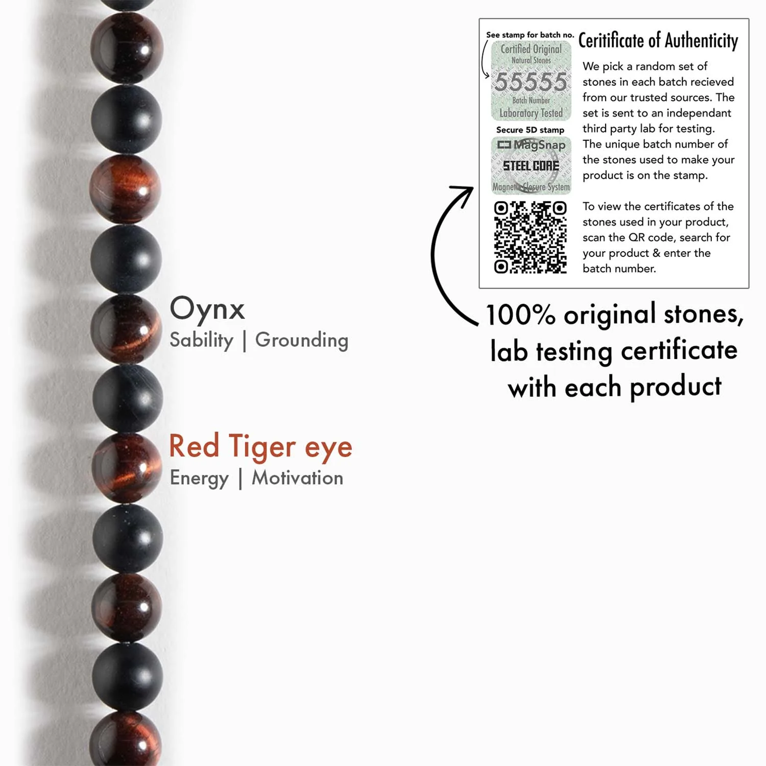 Onyx Black and Red Tiger Natural Stone Bracelet with MagSnap 2 - Image 4