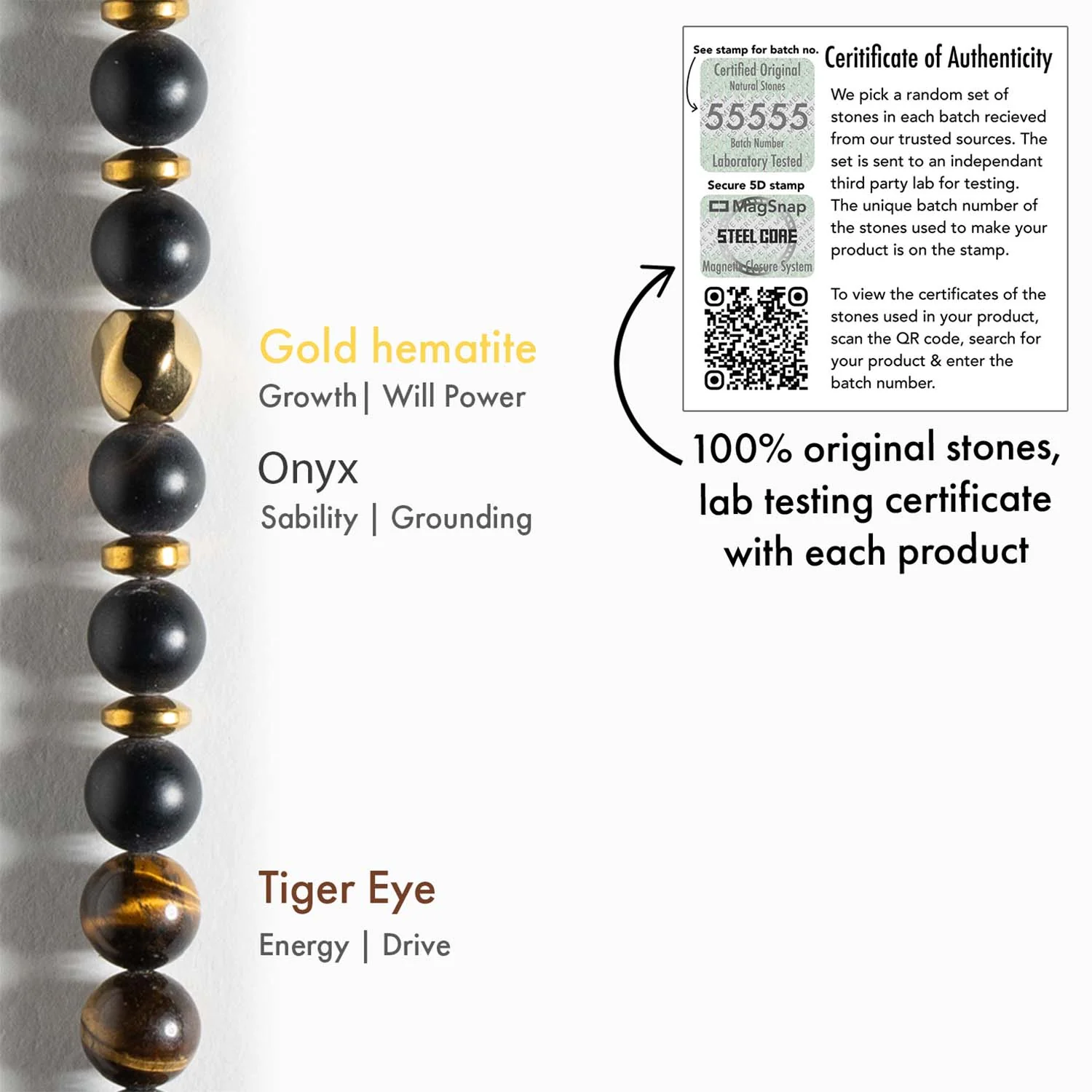 Onyx Gold Tiger Eye Natural Stone Bracelet with MagSnap 2 - Image 4