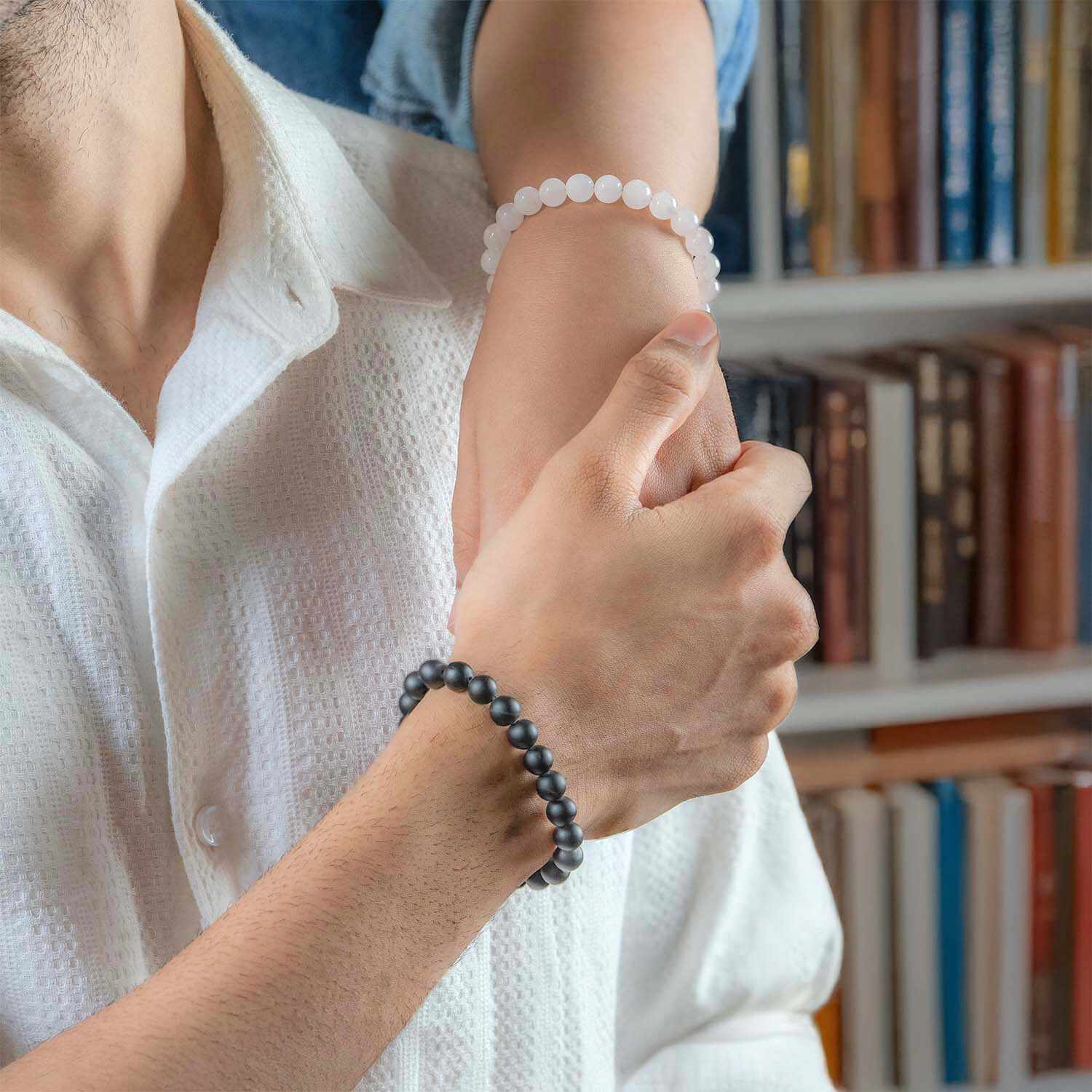 Onyx & Rose Quartz Natural Stone Couple Bracelet with Magsnap 2 - Image 2