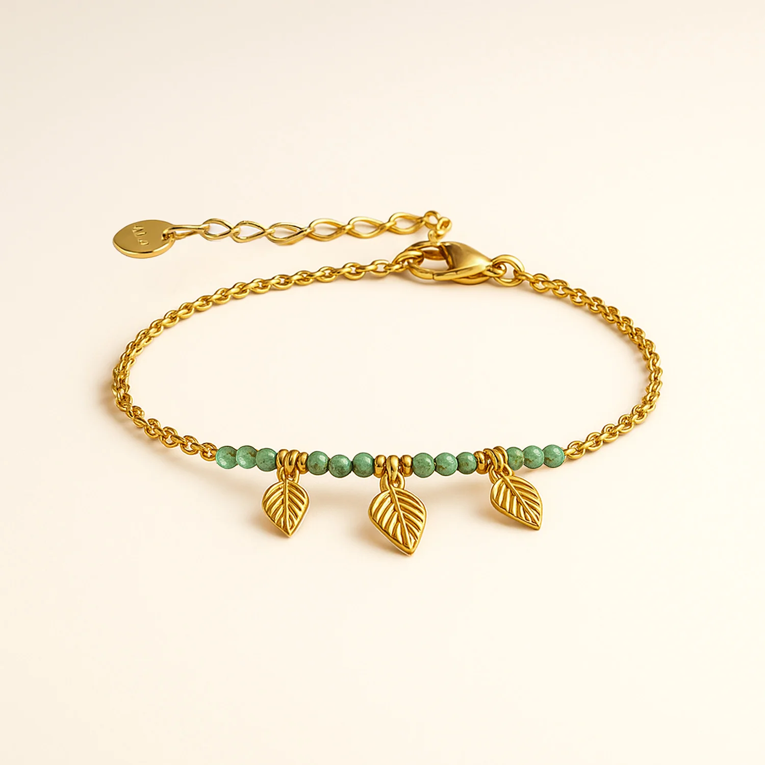 Oriana Minimal Leaf Drop Gold Natural Stone Adjustable Bracelet - Image 3