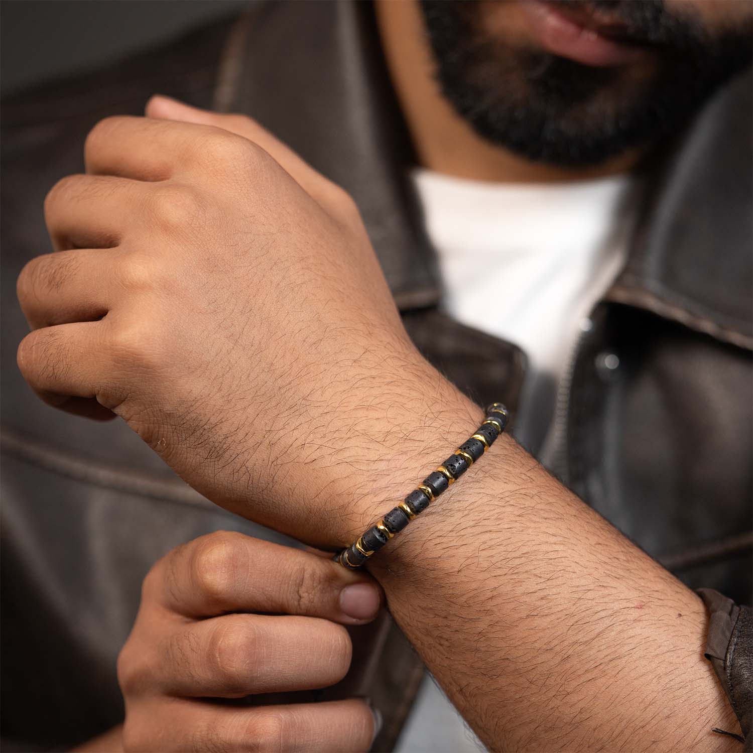 Orion Lava Gold Adjustable Natural Stone Bracelet - Image 2