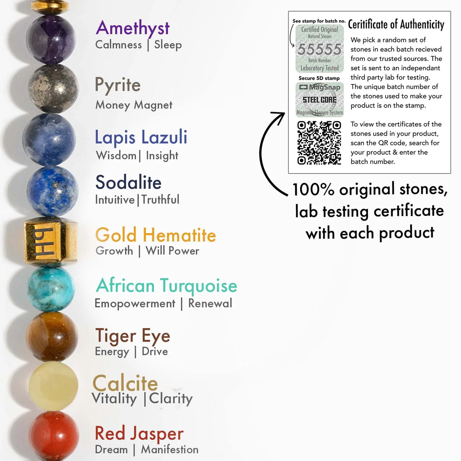 Personalised Money Magnet Pyrite 9 Chakra Natural Stone Bracelet With Magsnap2 - Image 4